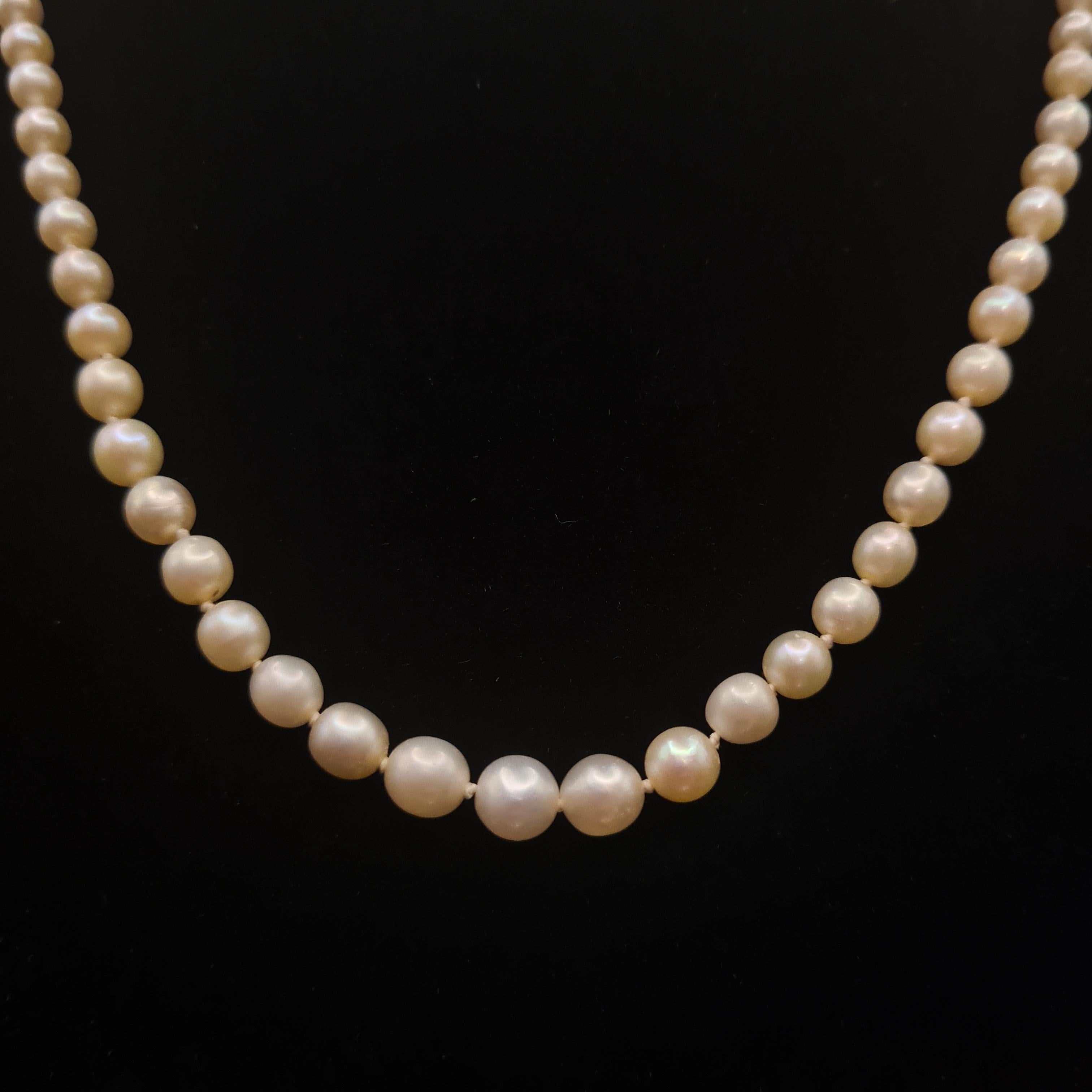 Old European Cut GIA - Certified Antique Natural Saltwater Pearl and Diamond Necklace For Sale