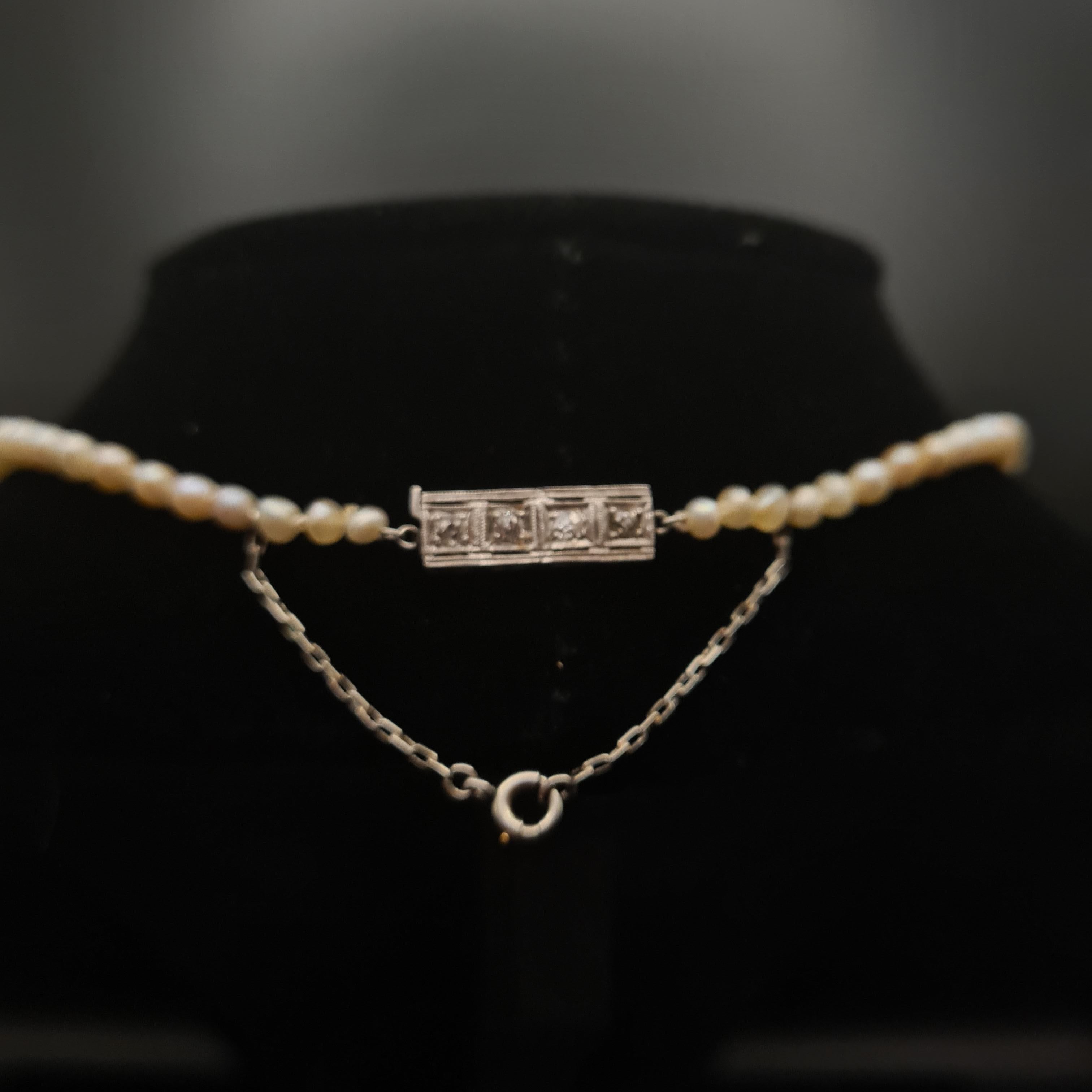 GIA - Certified Antique Natural Saltwater Pearl and Diamond Necklace In Good Condition For Sale In Lewes, DE