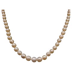 GIA - Certified Antique Natural Saltwater Pearl and Diamond Necklace