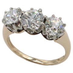 GIA Certified Antique Old European Cut Natural Diamond Three-Stone Ring