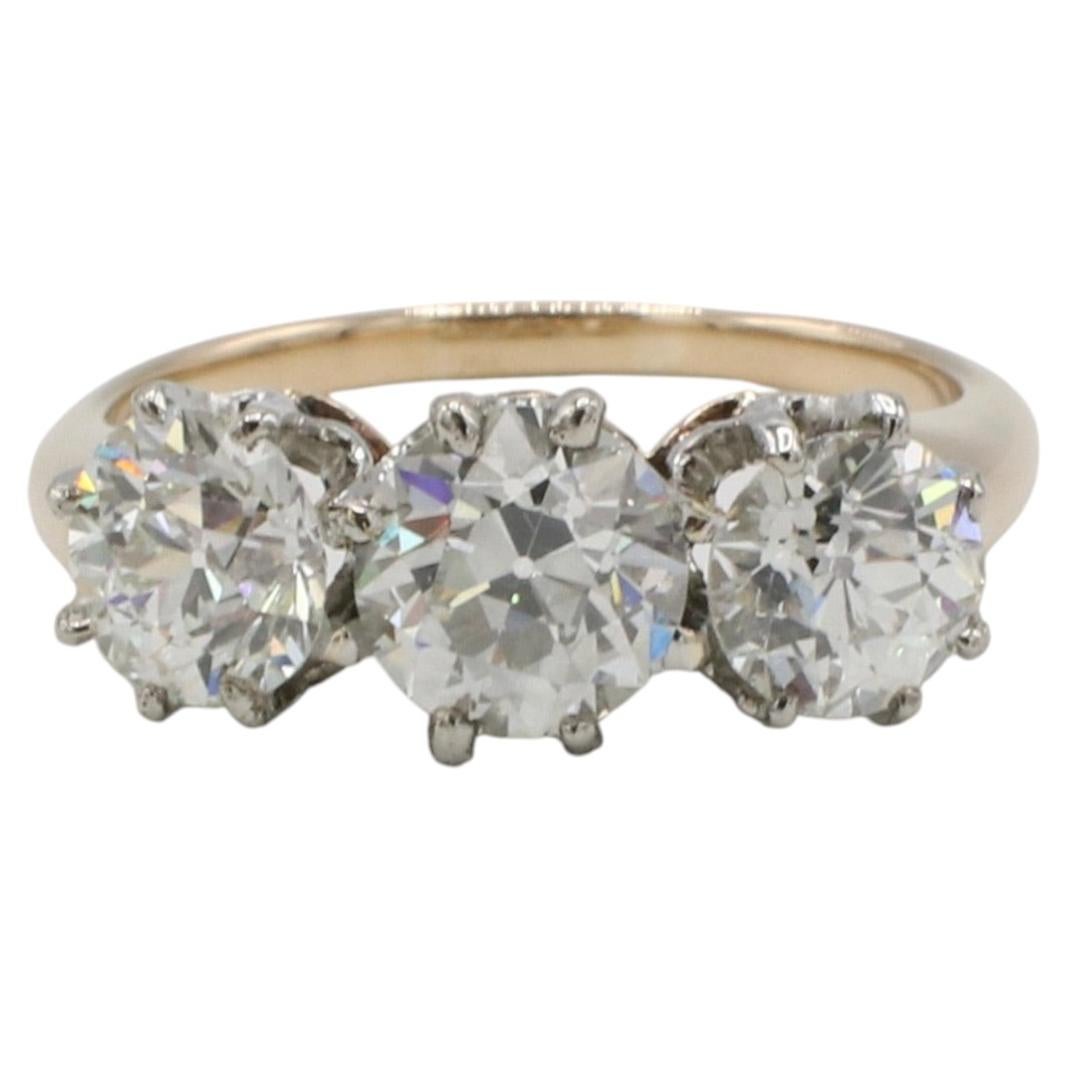 GIA Certified Antique Old European Cut Natural Diamond Three-Stone Ring