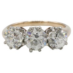 GIA Certified Antique Old European Cut Natural Diamond Three-Stone Ring