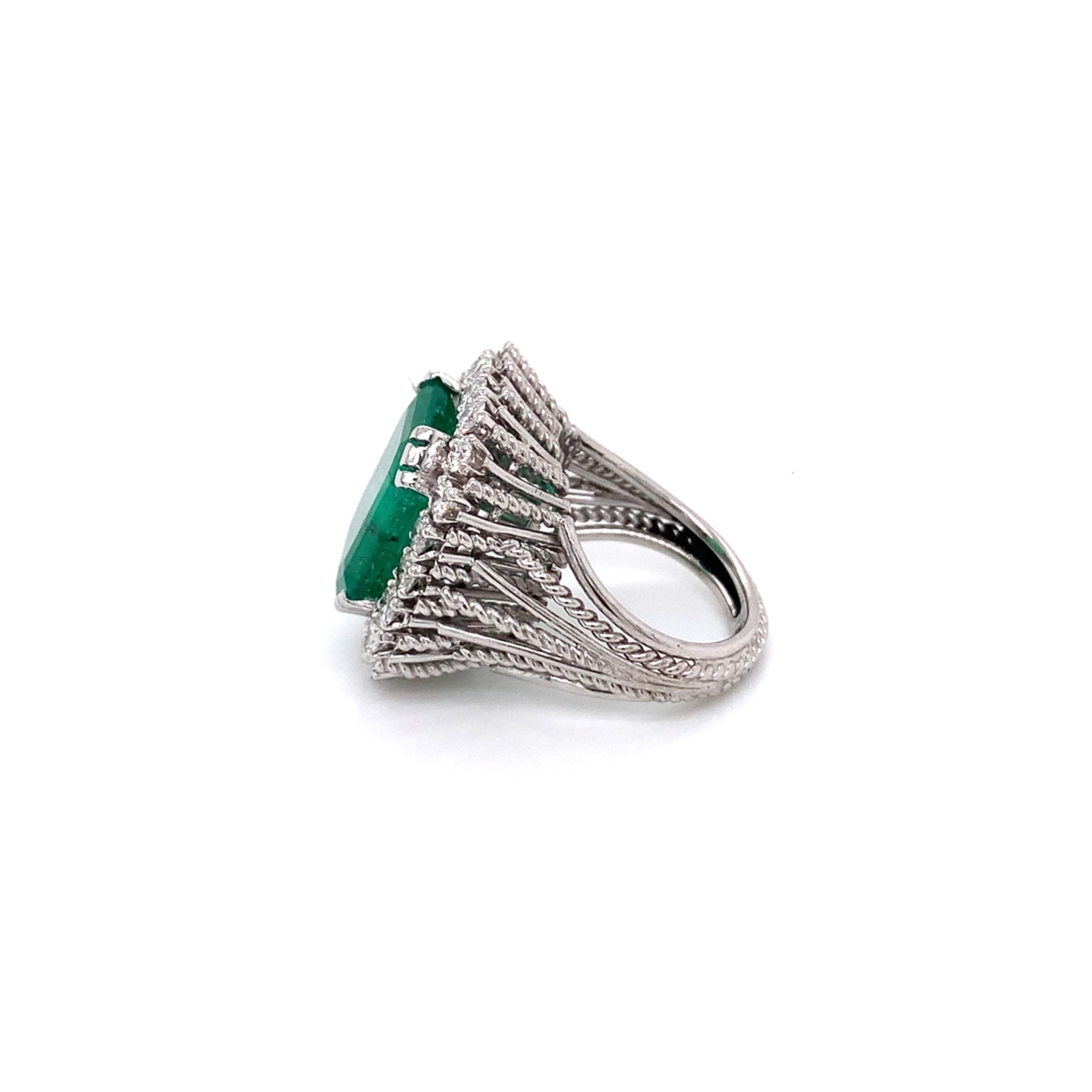Antique Style Diamond & Emerald Cocktail Ring made with real/natural diamonds and GIA Certified Emerald. Emerald Total Weight: 7.95 carats. Diamond Total Weight: 1.60 carats. Diamond Color: G-H. Diamond Clarity: VS. Diamond Quantity: 20 brilliant