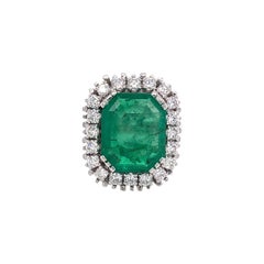 GIA Certified Antique Style Diamond & Emerald Cocktail Ring