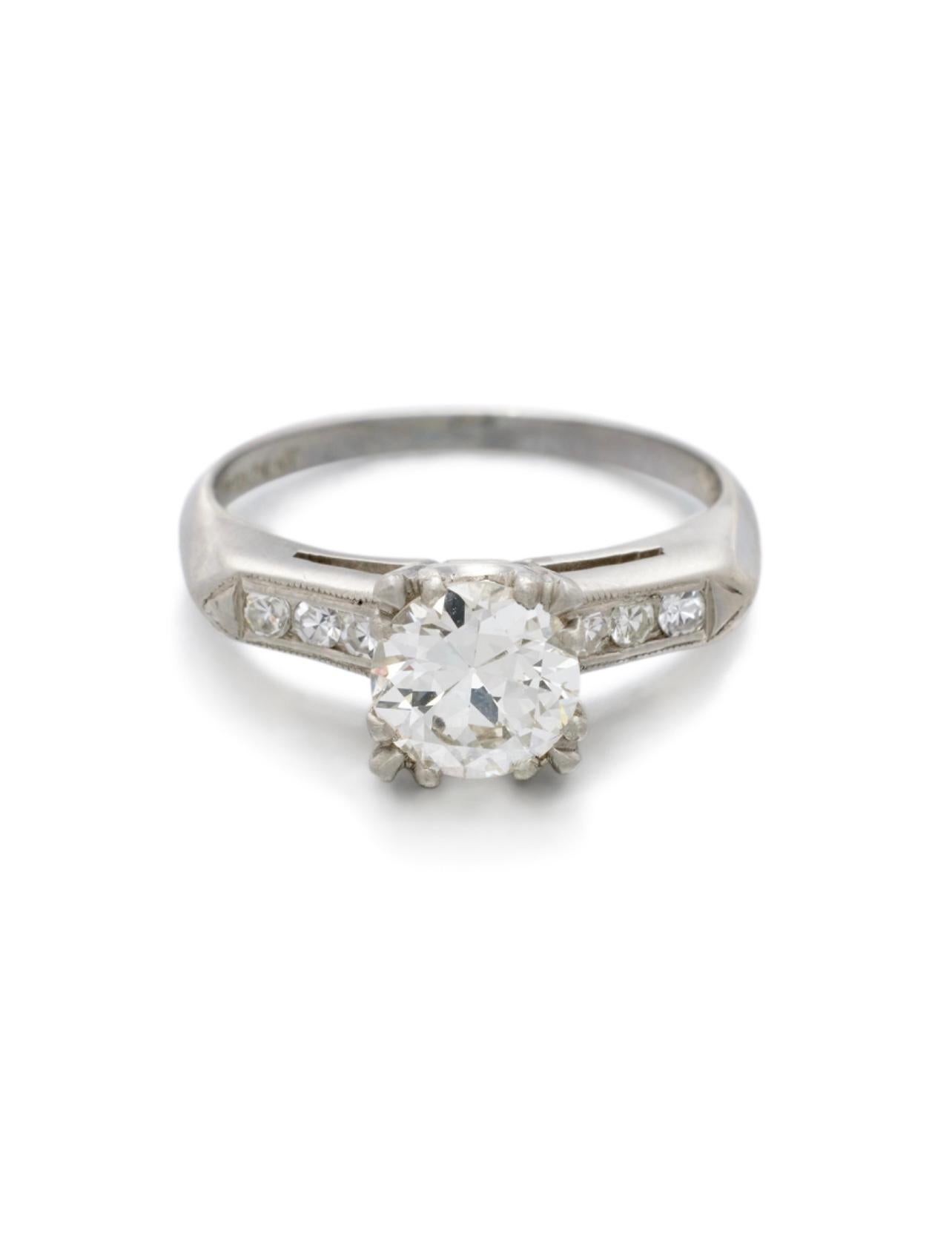 Very pretty and elegant antique style old European cut diamond engagement ring in platinum. 
The details are as follows : 
Old European cut diamond  : 1.01 carat 
Color: I color 
Clarity : VVS1 Clarity 
Metal : Platinum 
Ring size : 7 1/4 


