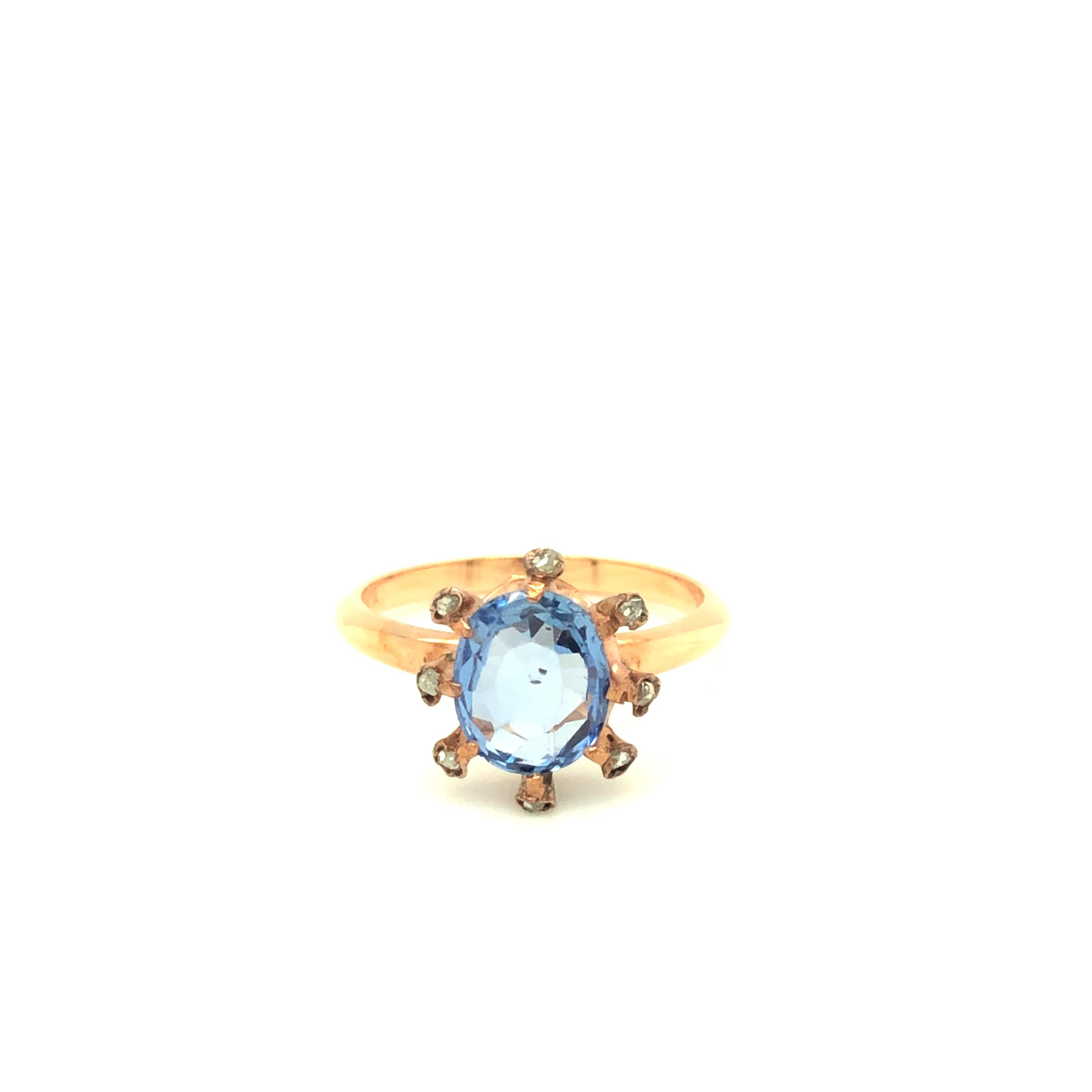 Bague en or rose 14k avec saphir taille rose non chauff certifi par le GIA. Bon état - En vente à beverly hills, CA