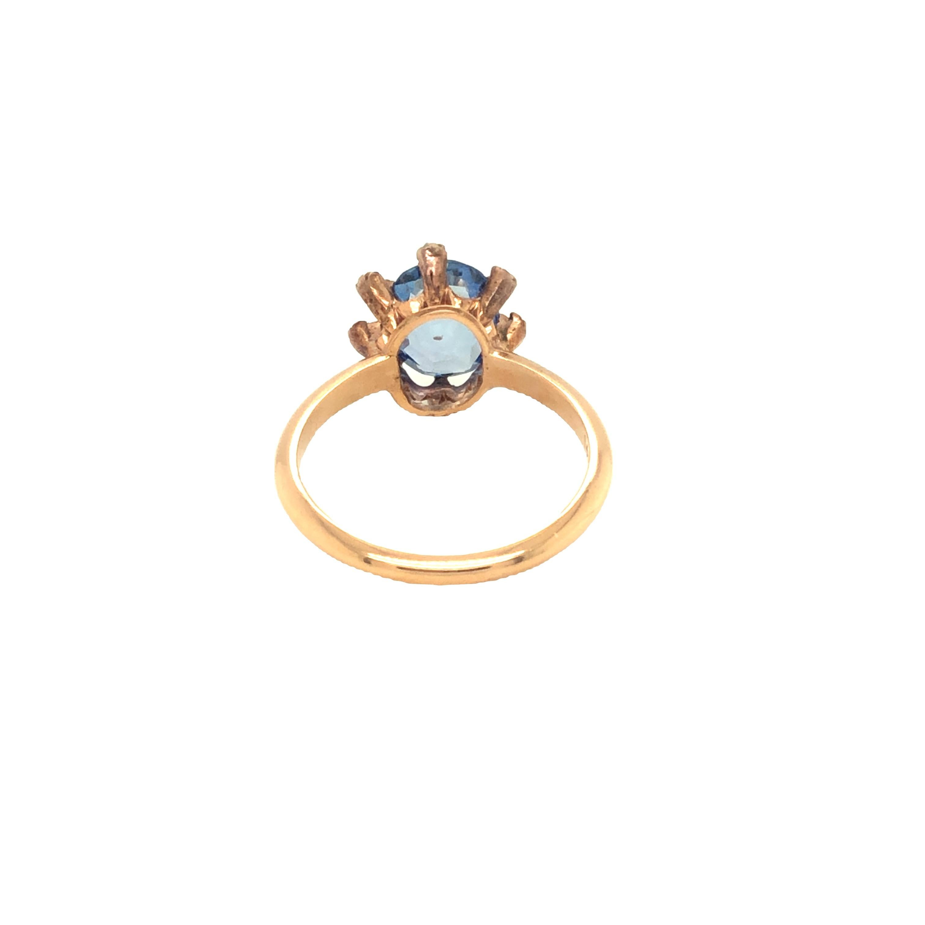 GIA Certified Antique Unheated Rose Cut Sapphire Ring 14k Rose Gold For Sale 1