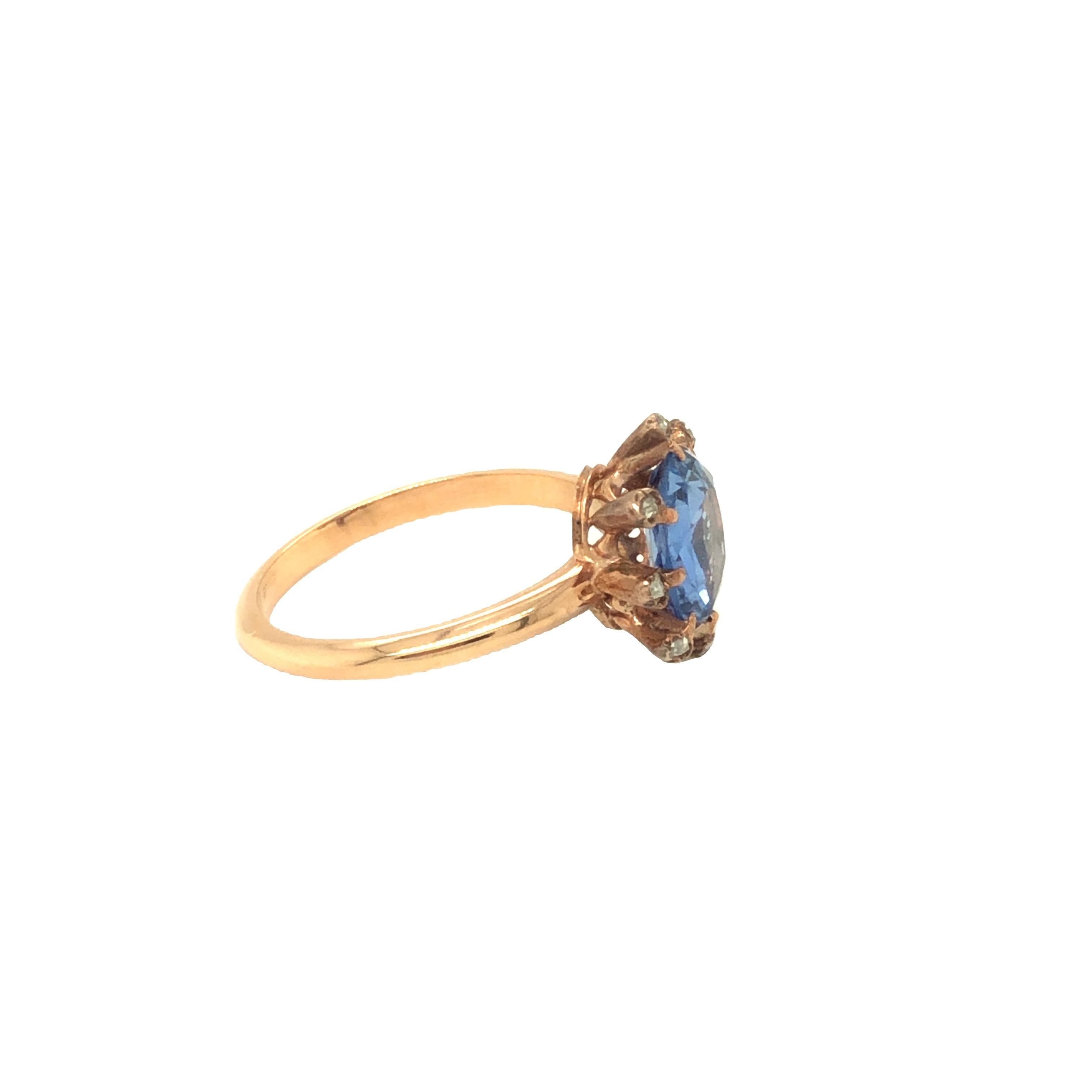 GIA Certified Antique Unheated Rose Cut Sapphire Ring 14k Rose Gold For Sale 2