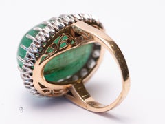GIA Certified Approximately 44 Carat Cabochon Emerald and Diamond Statement Ring