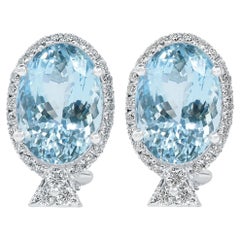 GIA Certified Aquamarine Diamond Earrings 14k White Gold 12.69 ctw