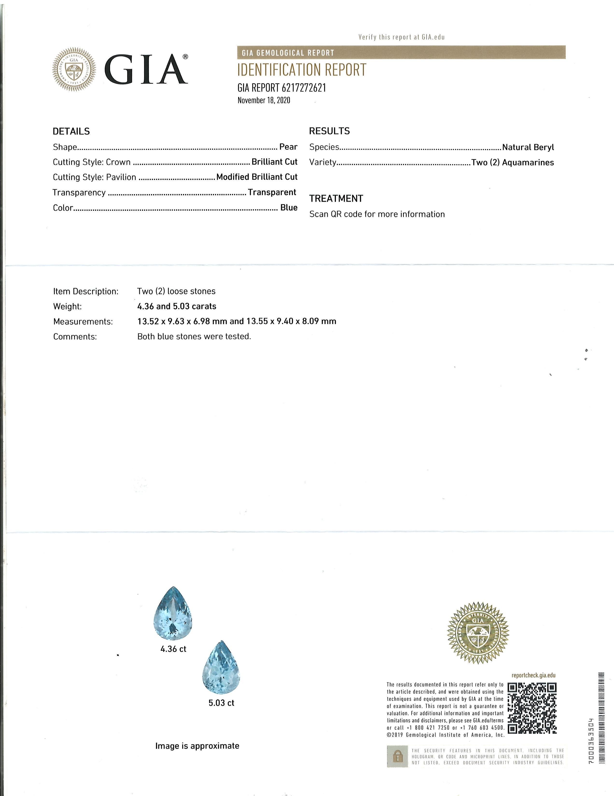 GIA Certified Aquamarine Diamond Teardrop Earrings 14K White Gold 12.05ctw 1