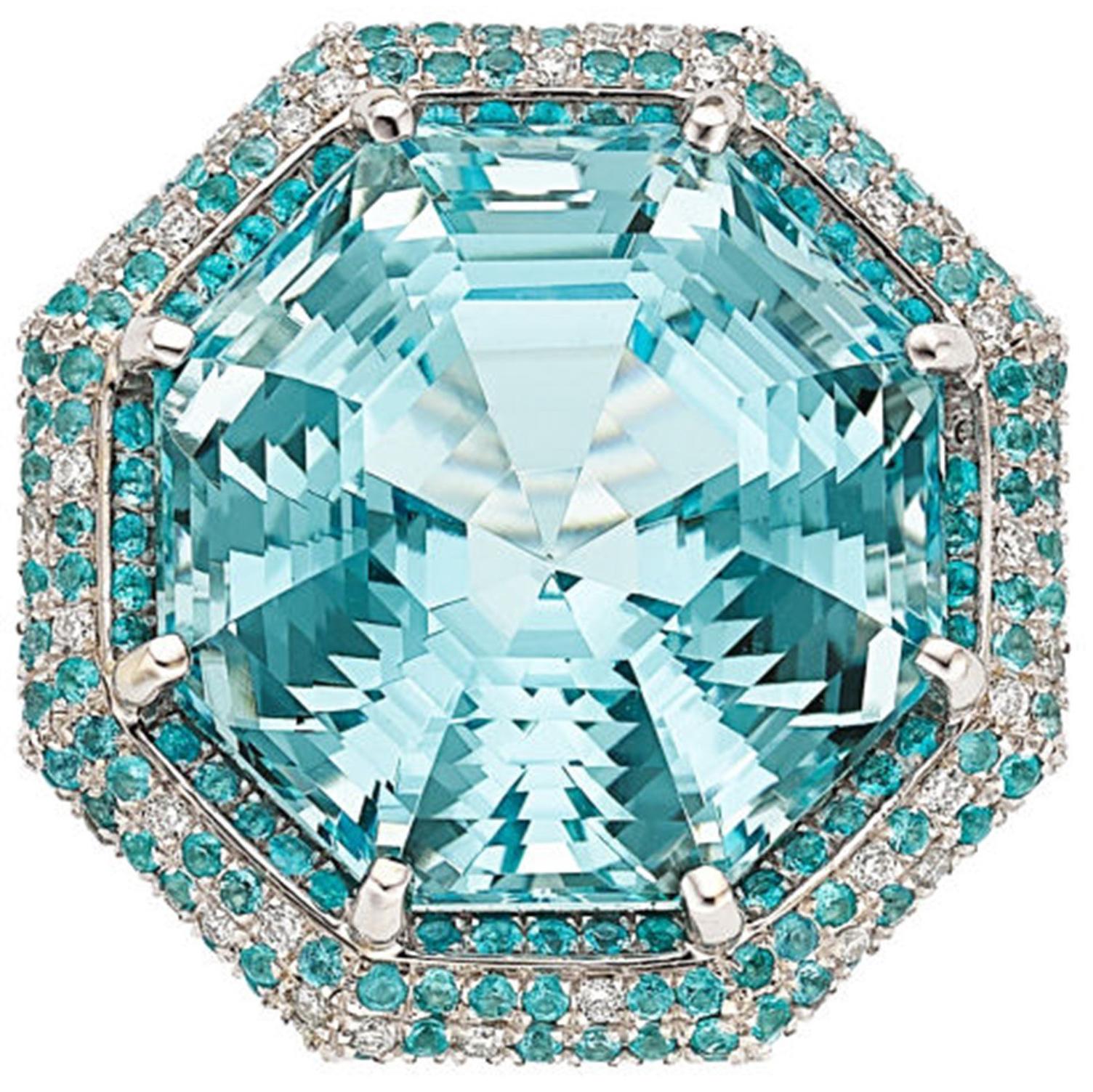 GIA Certified Aquamarine Paraiba Diamond Gold Ring