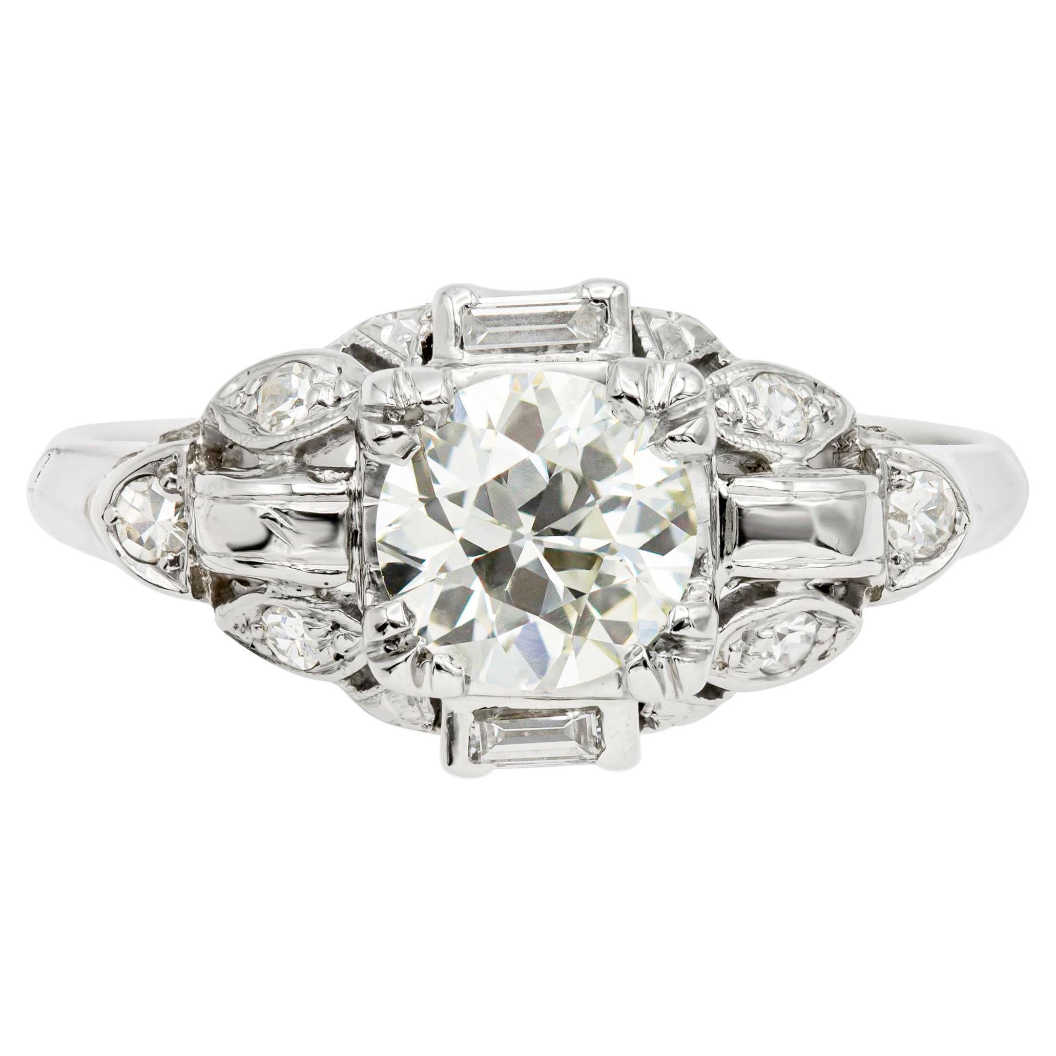 GIA Certified Art Deco 0.82 Ct. Old European Engagement Ring GIA K VS2