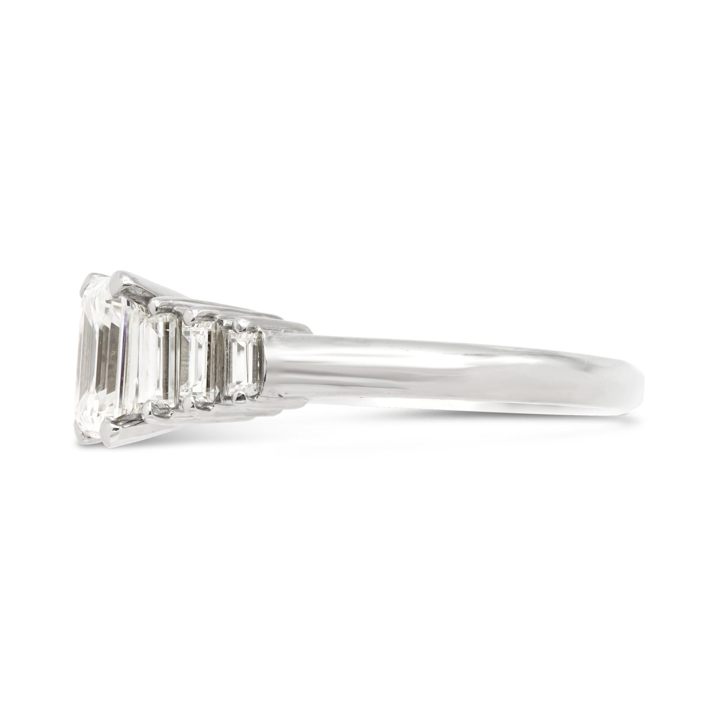 GIA Certified Art Deco 1.48 Ct. Emerald Cut Engagement Ring In Good Condition In New York, NY