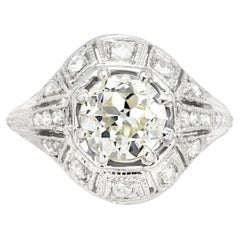 Art Déco certifié GIA 1,51 ct. Bague de taille vieille Europe