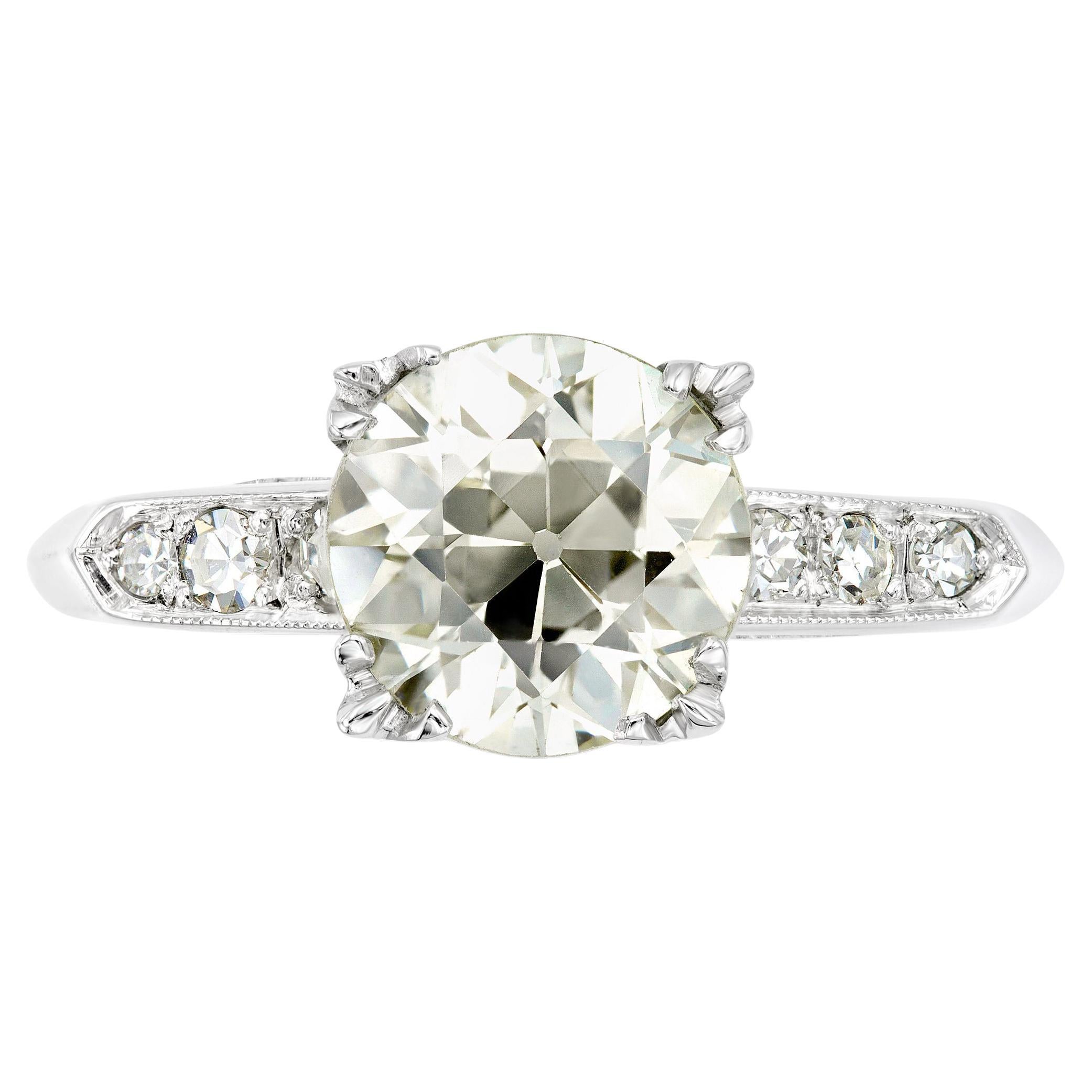 Art Déco certifié GIA 1,78 carat Bague de fiançailles avec diamant de taille européenne