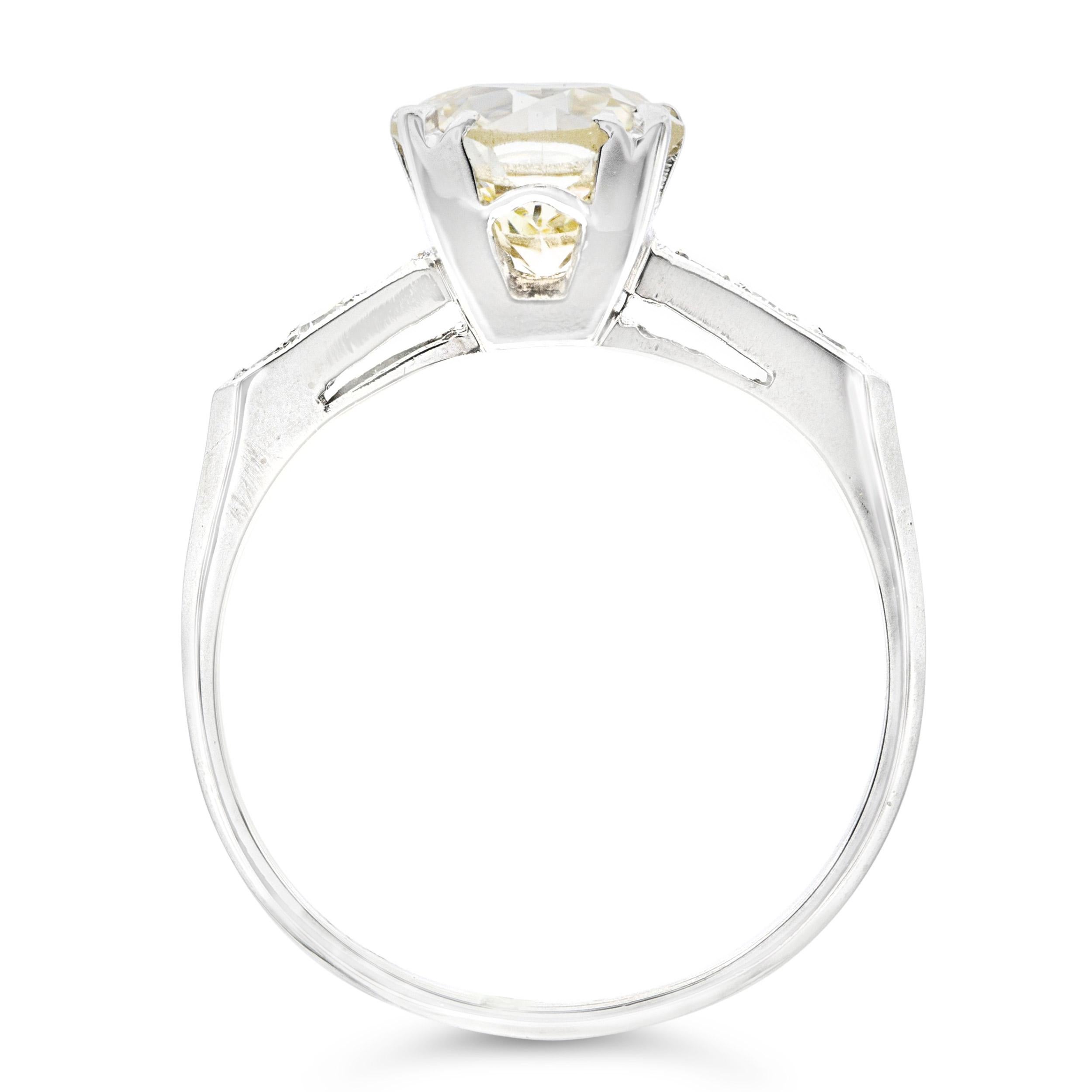 Women's GIA Certified Art Deco 2.00 Ct. Old European Cut Engagement Ring in Platinum For Sale