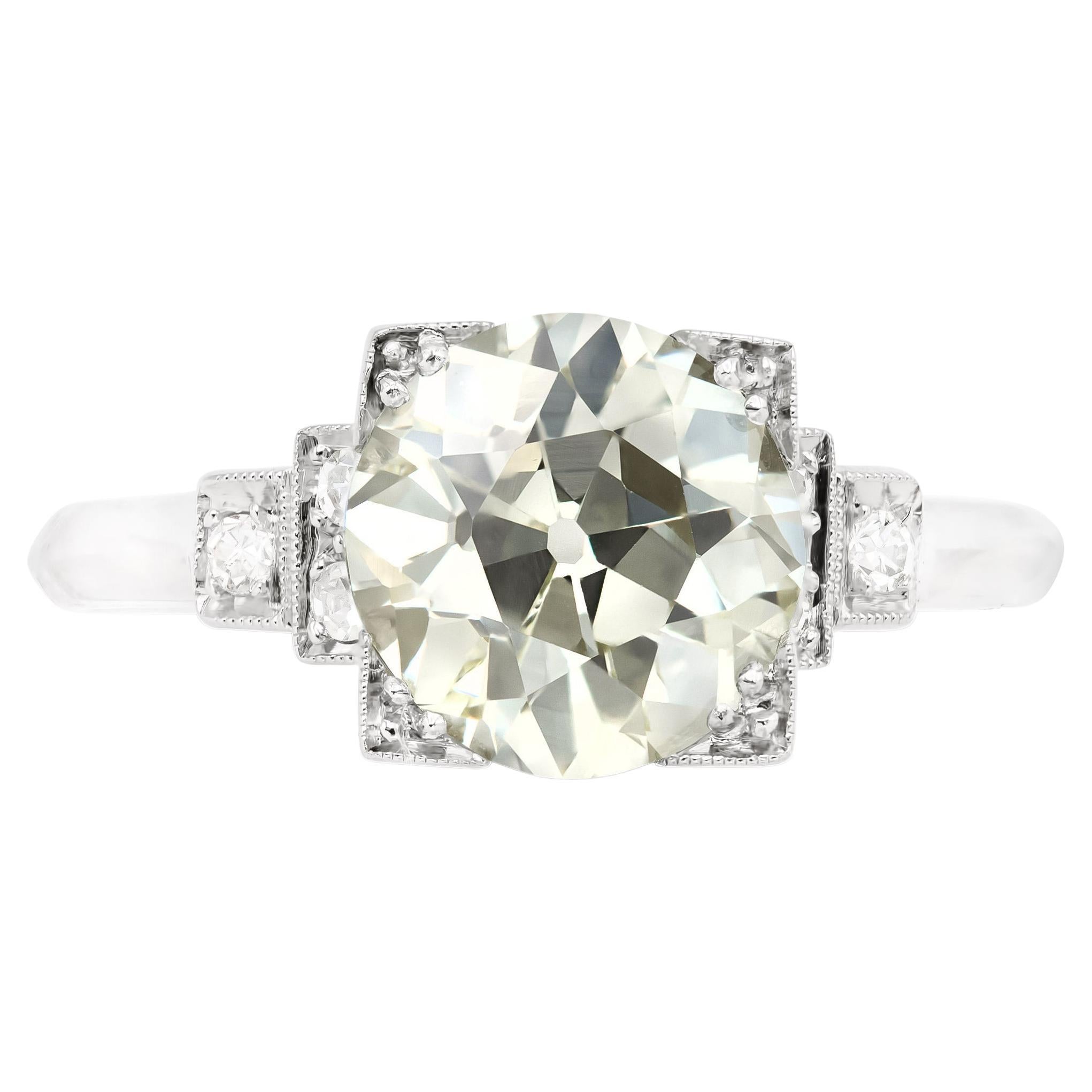 GIA Certified Art Deco 2.23 Ct. Old European Engagement Ring For Sale