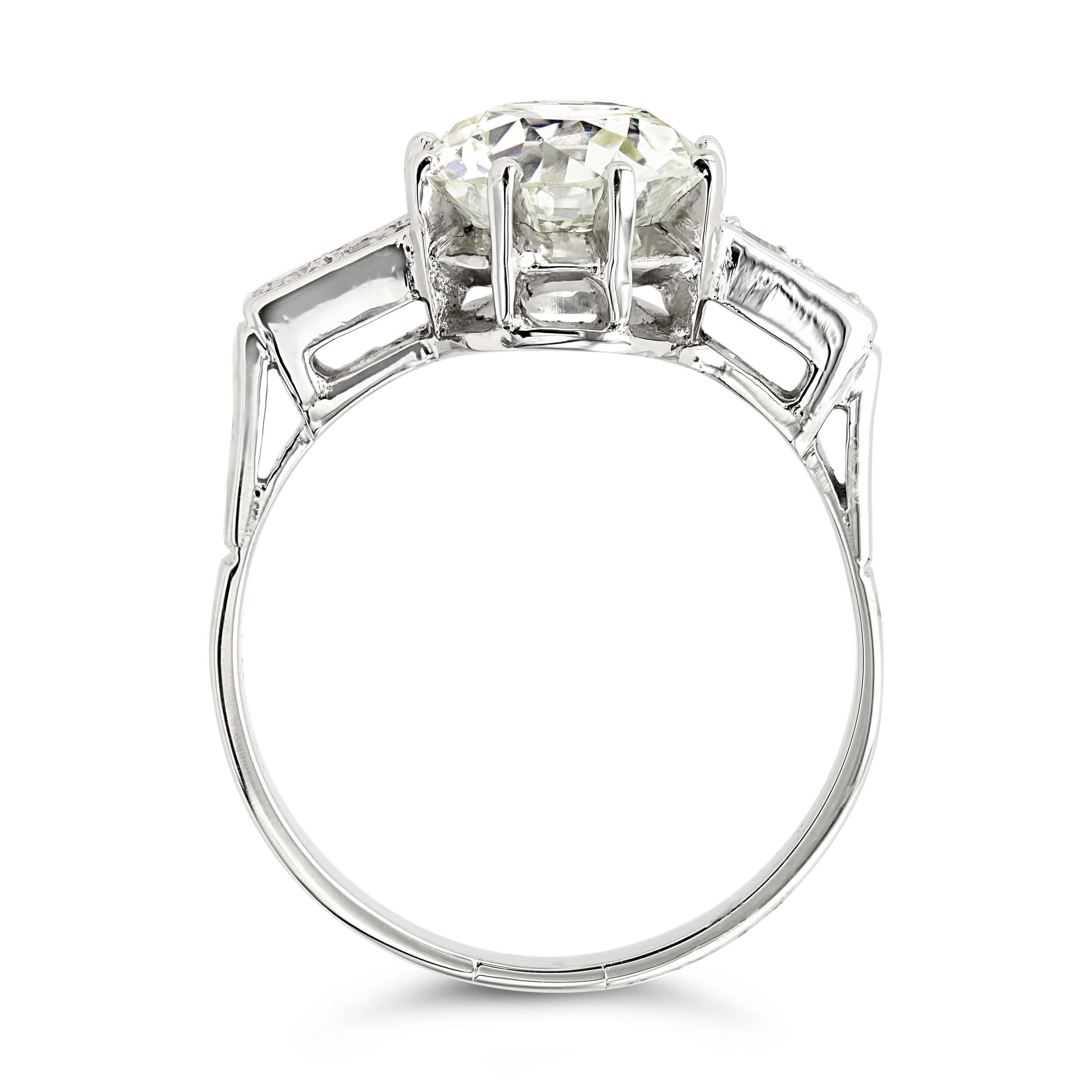 Women's or Men's GIA Certified Art Deco 2.69 Ct. Old European Engagement Ring For Sale