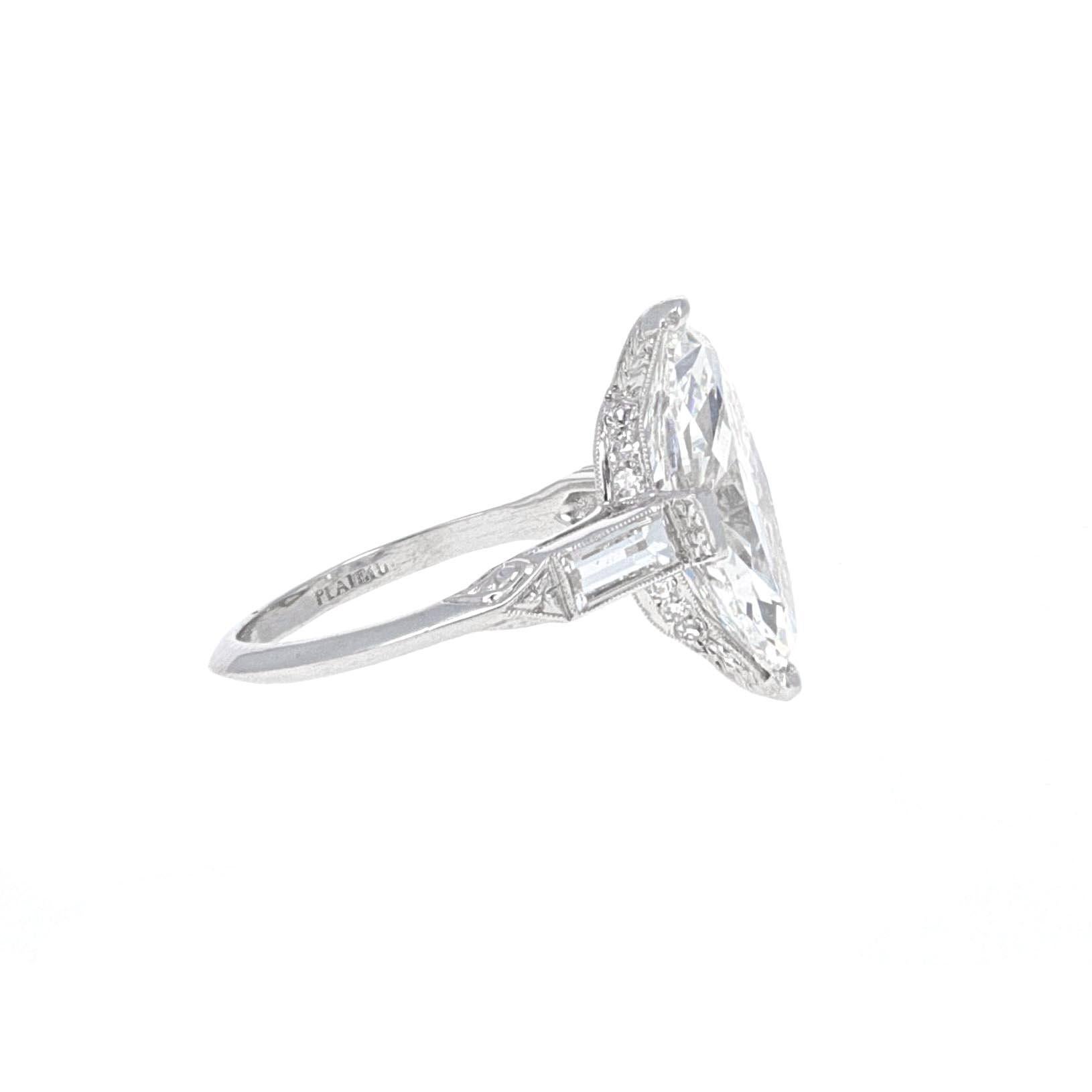 Art Deco GIA Certified, Art-Deco 4.02 Carat Antique Marquise Diamond Engagement Ring For Sale