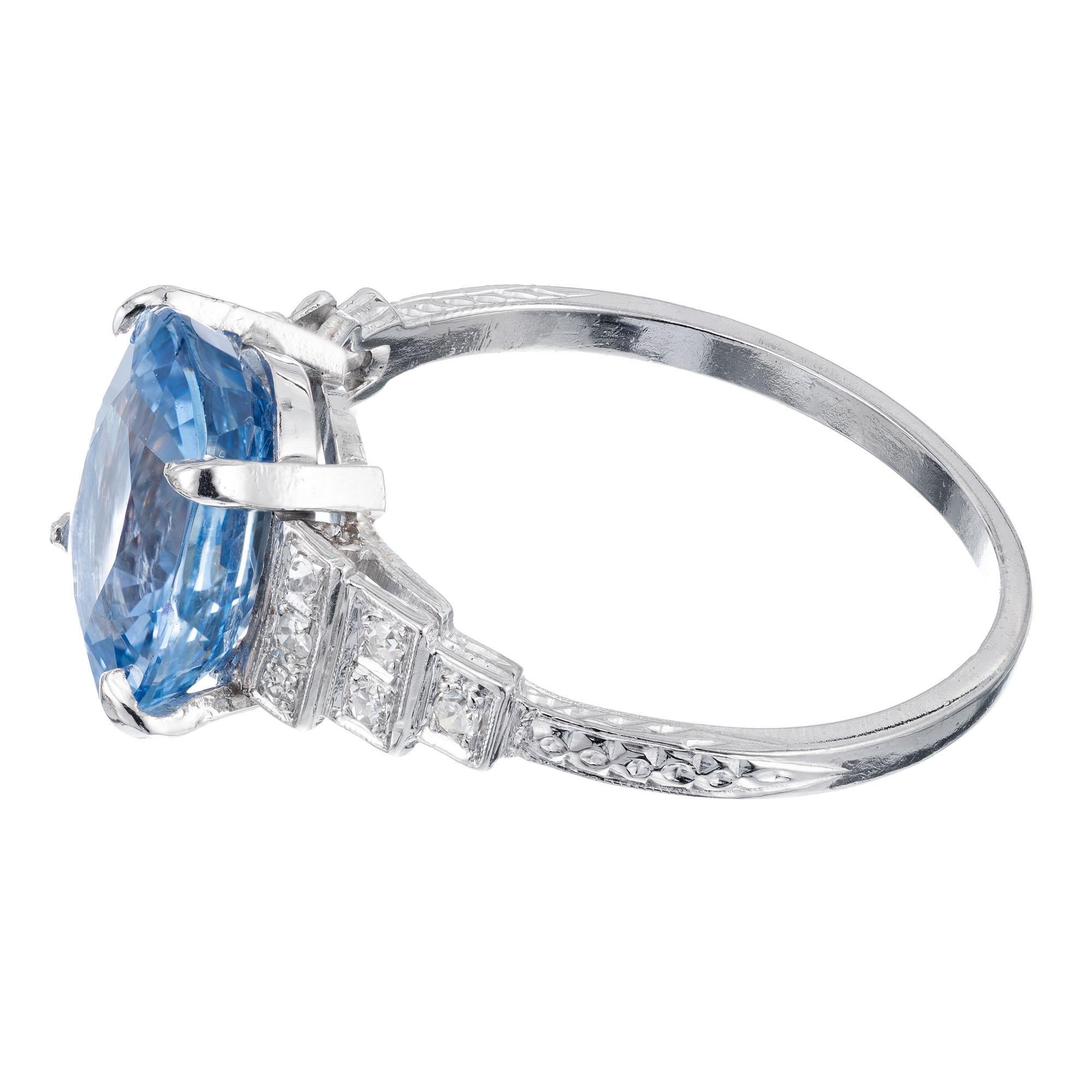 Oval Cut GIA Certified Art Deco 4.51 Carat Sapphire Diamond Platinum Engagement Ring For Sale