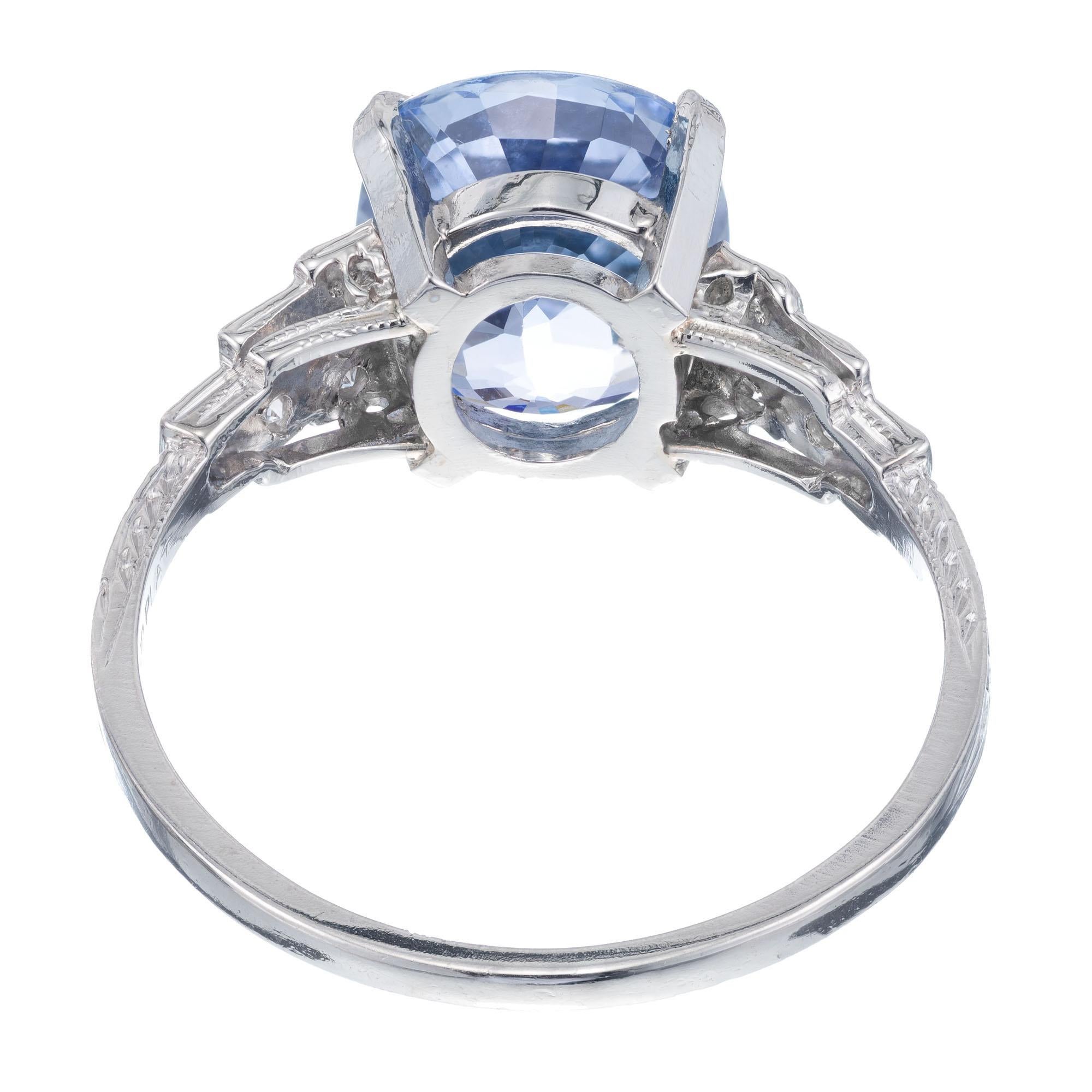 GIA Certified Art Deco 4.51 Carat Sapphire Diamond Platinum Engagement Ring In Excellent Condition For Sale In Stamford, CT