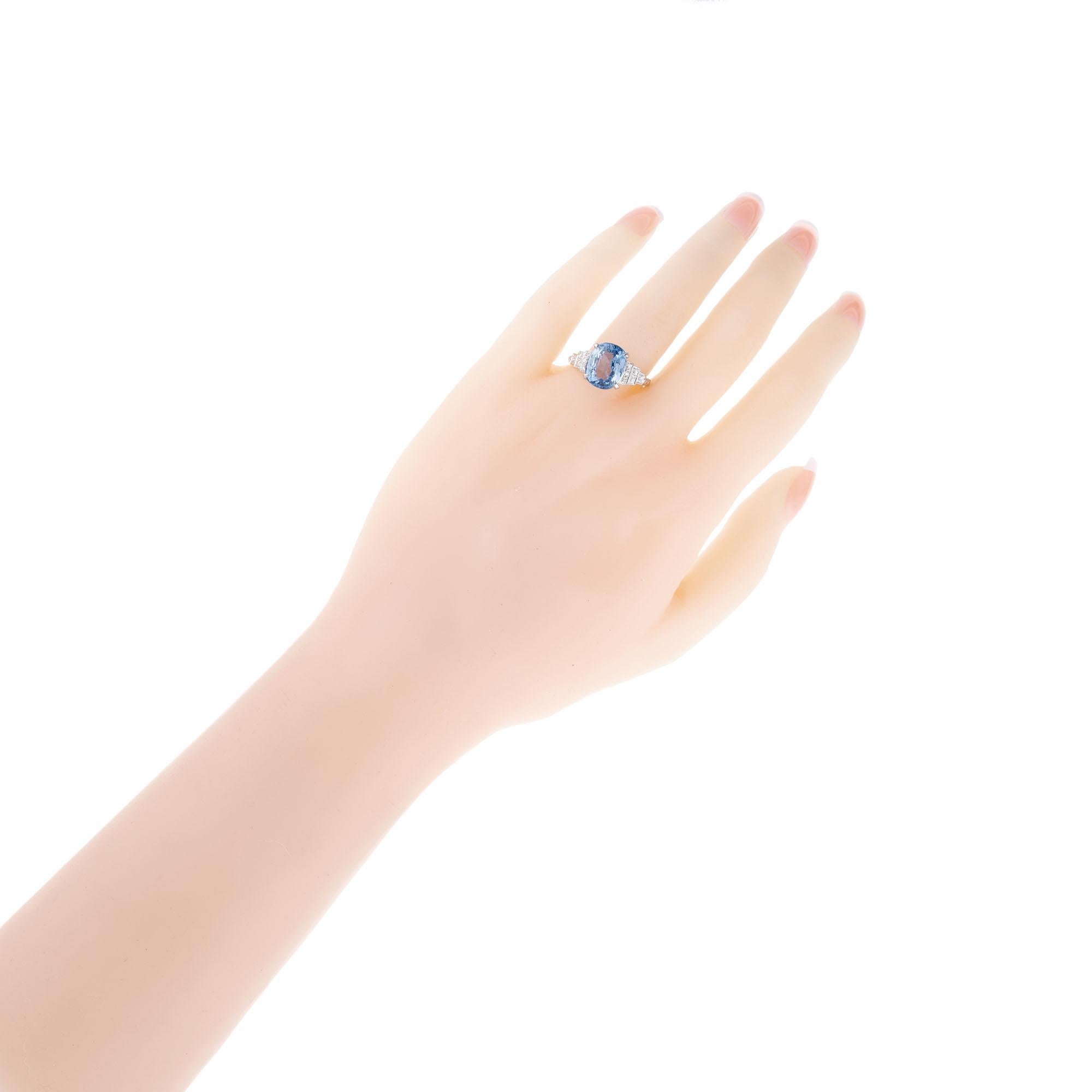 GIA Certified Art Deco 4.51 Carat Sapphire Diamond Platinum Engagement Ring For Sale 1