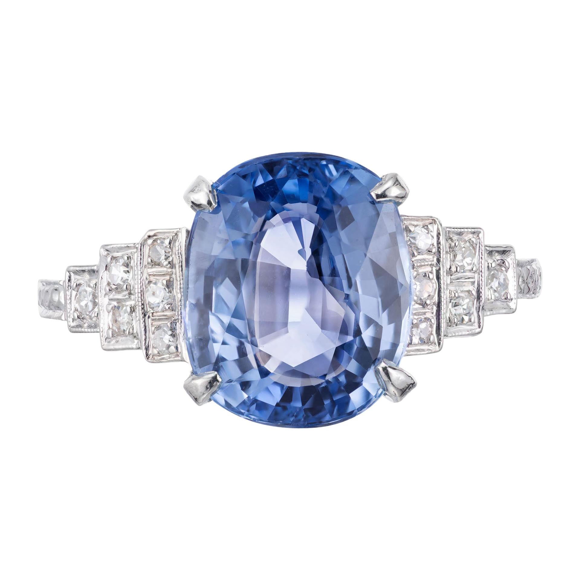 GIA zertifizierter Art Deco 4,51 Karat Saphir Diamant Platin Verlobungsring