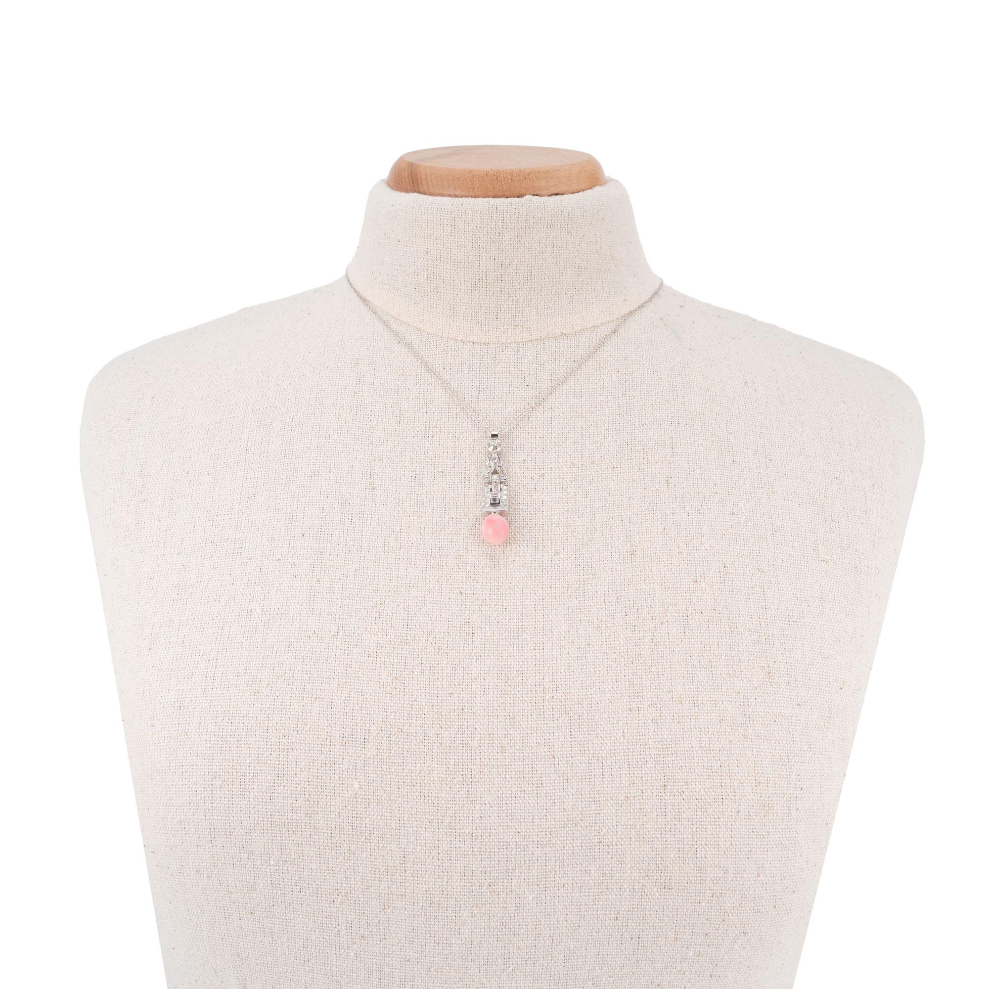Round Cut GIA Certified Art Deco 5.11 Carat Conch Pearl Diamond Platinum Pendant Necklace