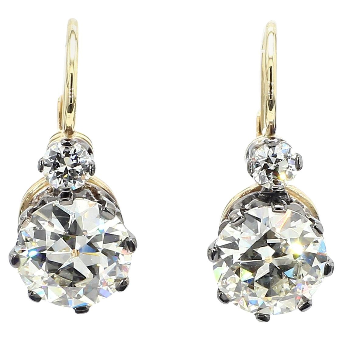 GIA Certified Art Deco 6.02 Carat Diamond 18K Gold Earrings