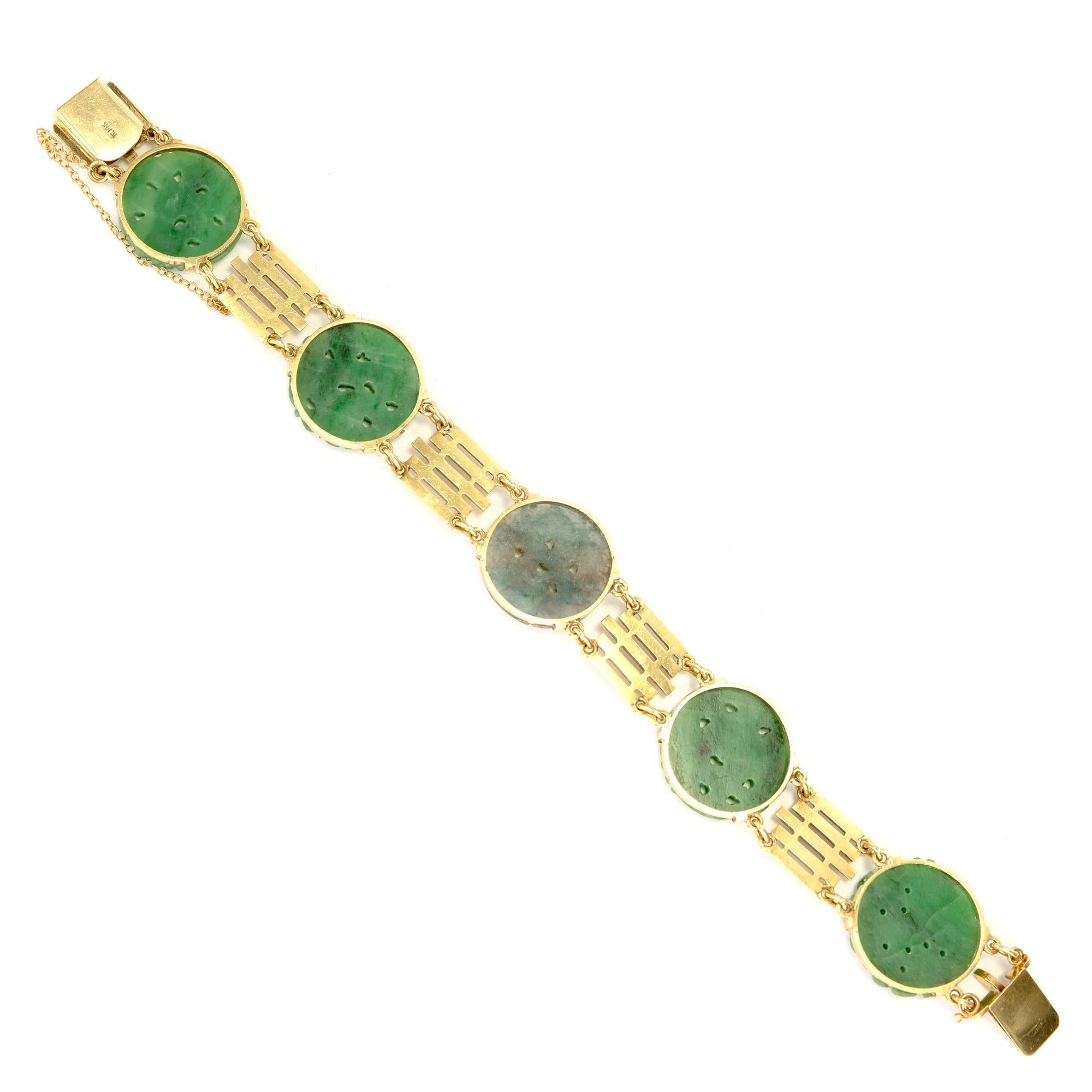 Taille ronde Bracelet sculpté style art déco, en or, jade et jadéite naturelle, certifié GIA en vente