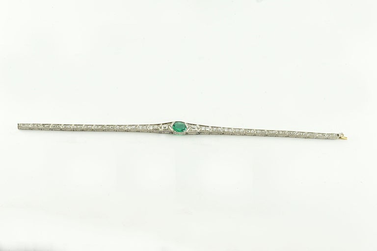 GIA Certified Art Deco Colombian Green Emerald and Diamond Bracelet 1
