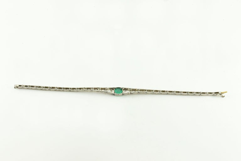 GIA Certified Art Deco Colombian Green Emerald and Diamond Bracelet 2
