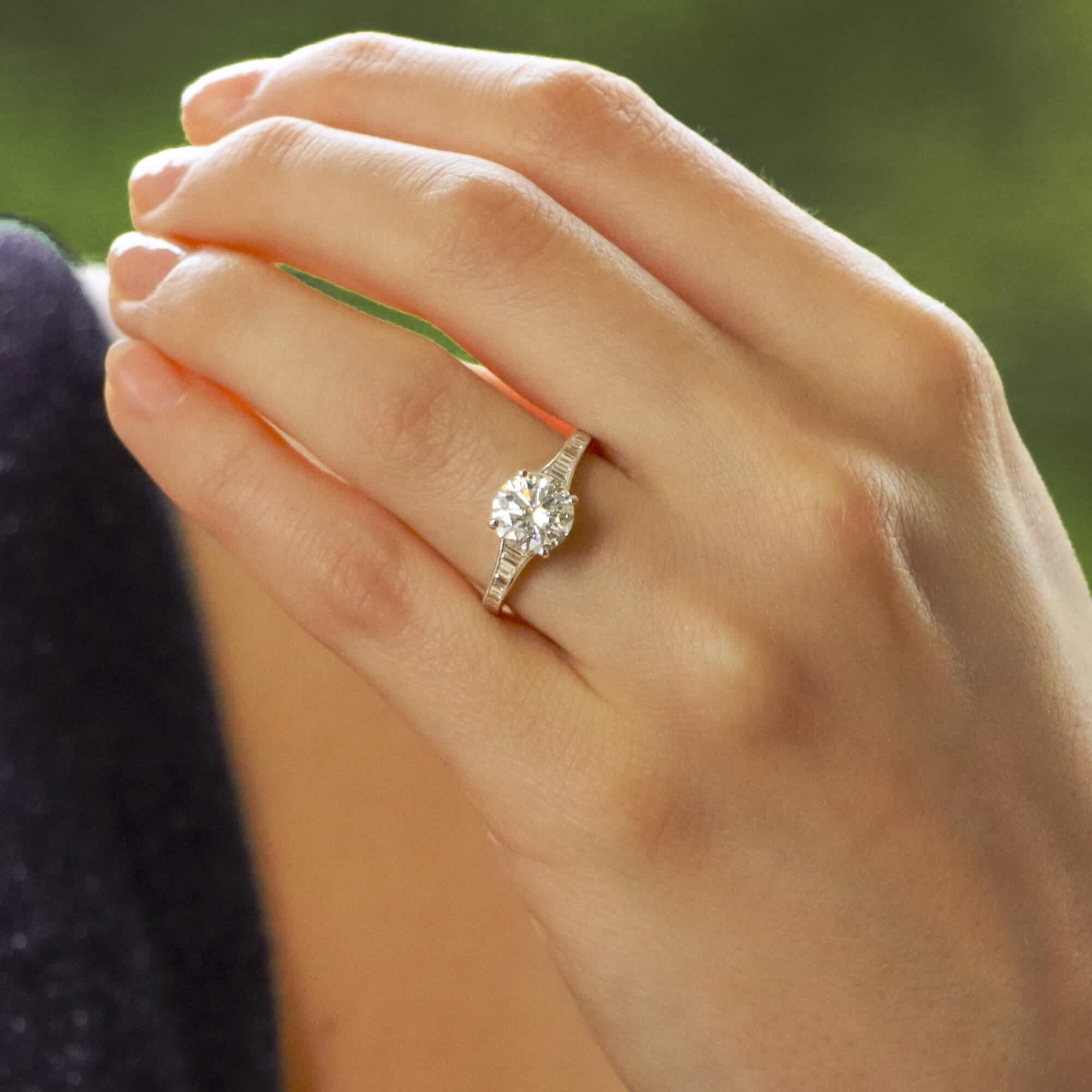 Round Cut GIA Certified Art Deco Inspired Diamond Engagement Ring Set in Platinum