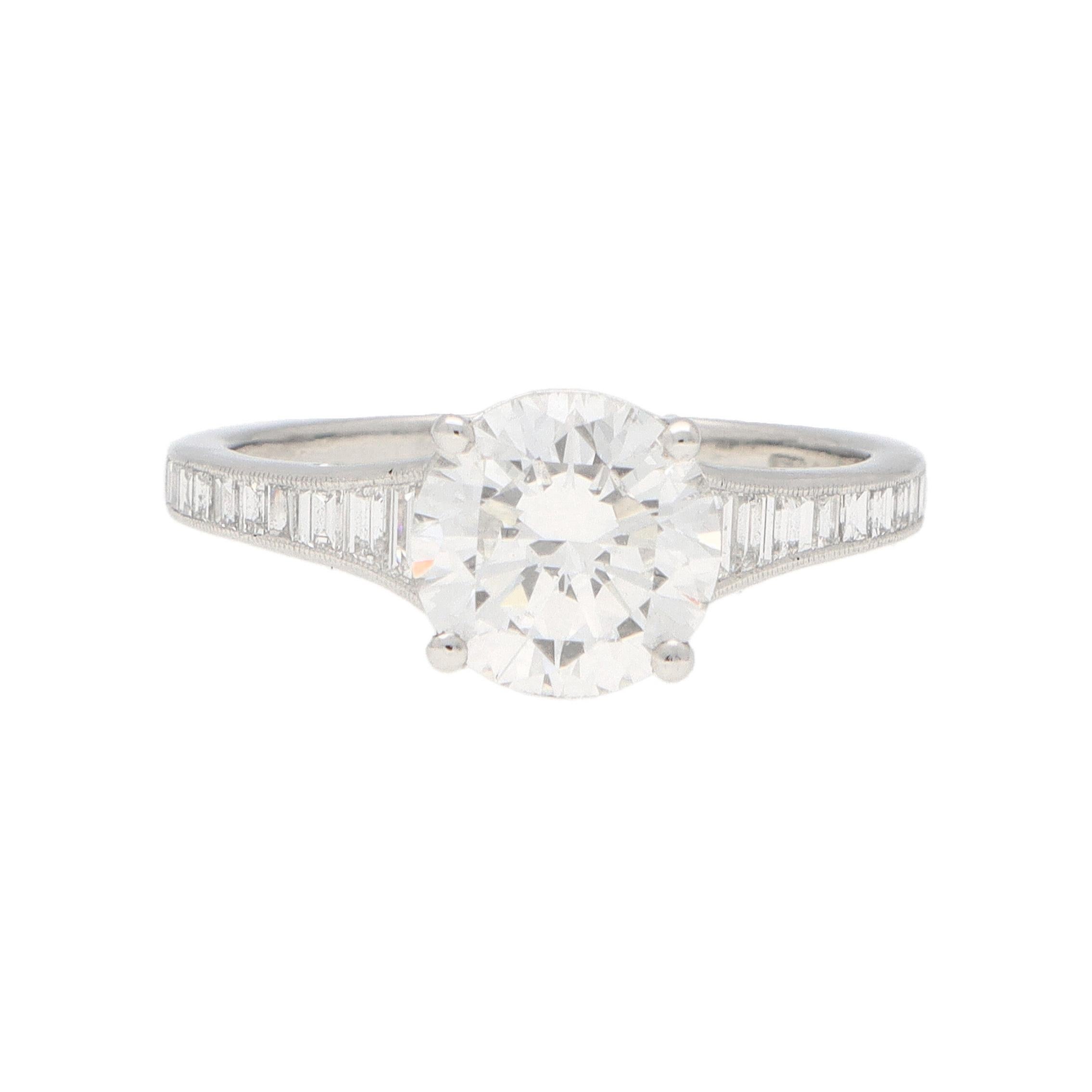 GIA Certified Art Deco Inspired Diamond Engagement Ring Set in Platinum