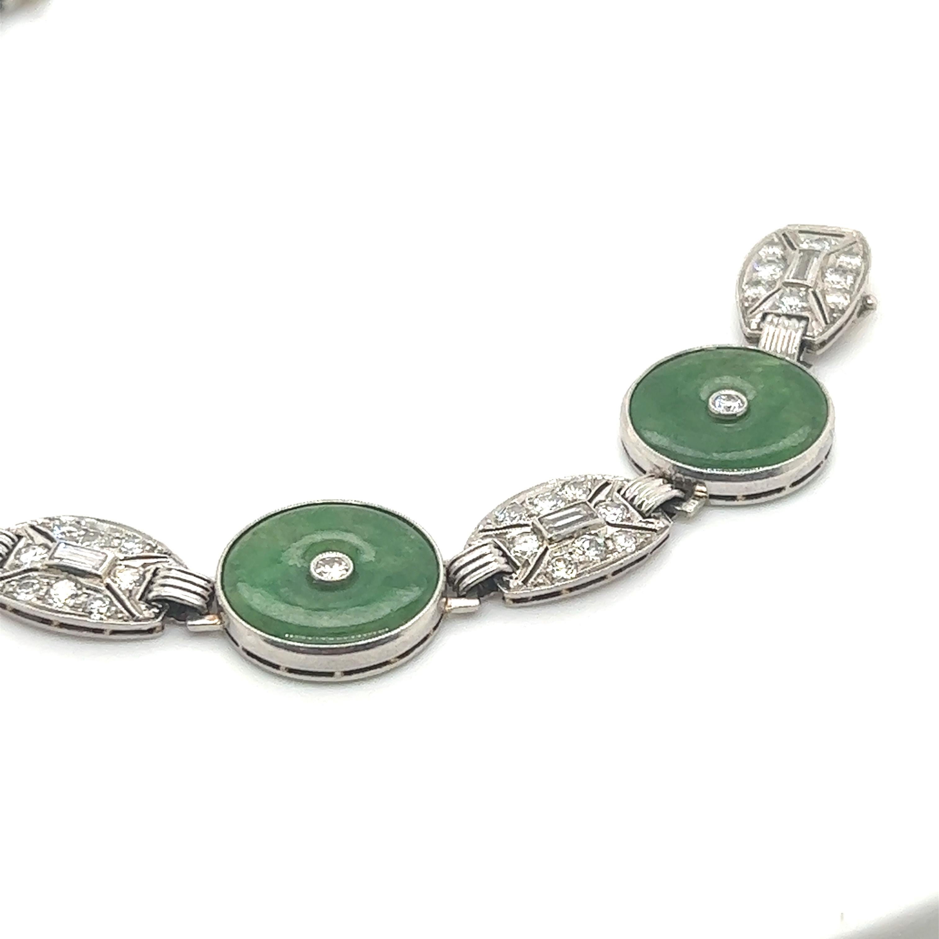 GIA Certified Art Deco Jade & Diamond Platinum Bracelet For Sale 1
