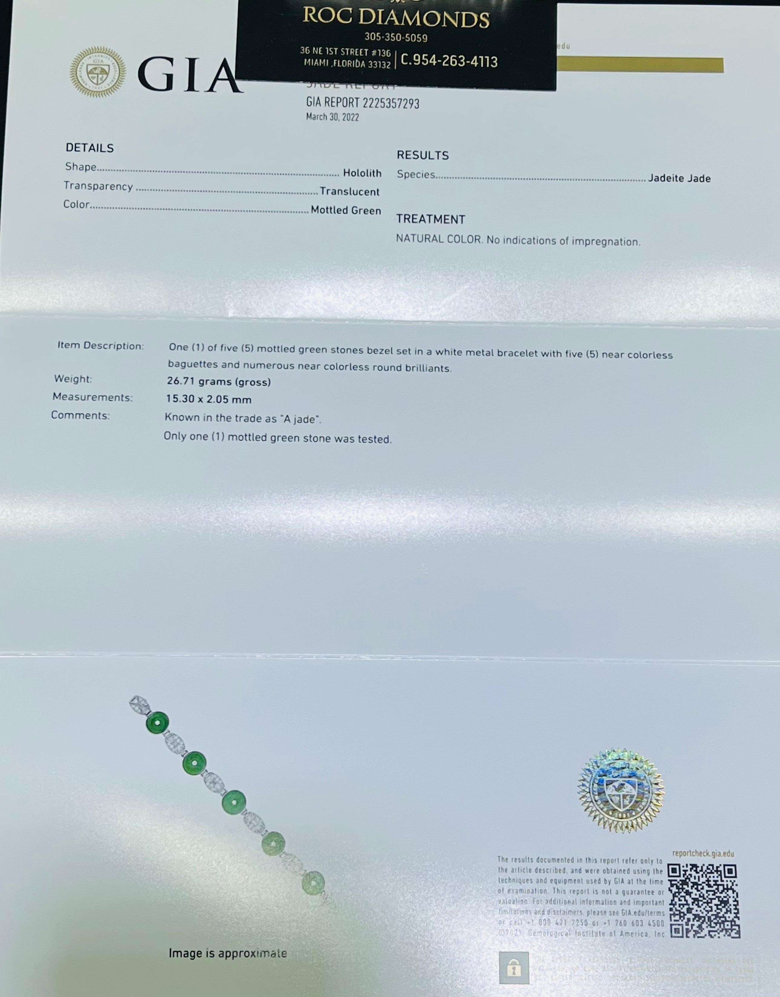 GIA Certified Art Deco Jade & Diamond Platinum Bracelet For Sale 2