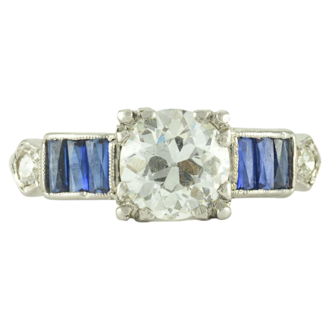 GIA-zertifizierter Art Deco Ring mit natürlichem blauem Saphir und Diamant