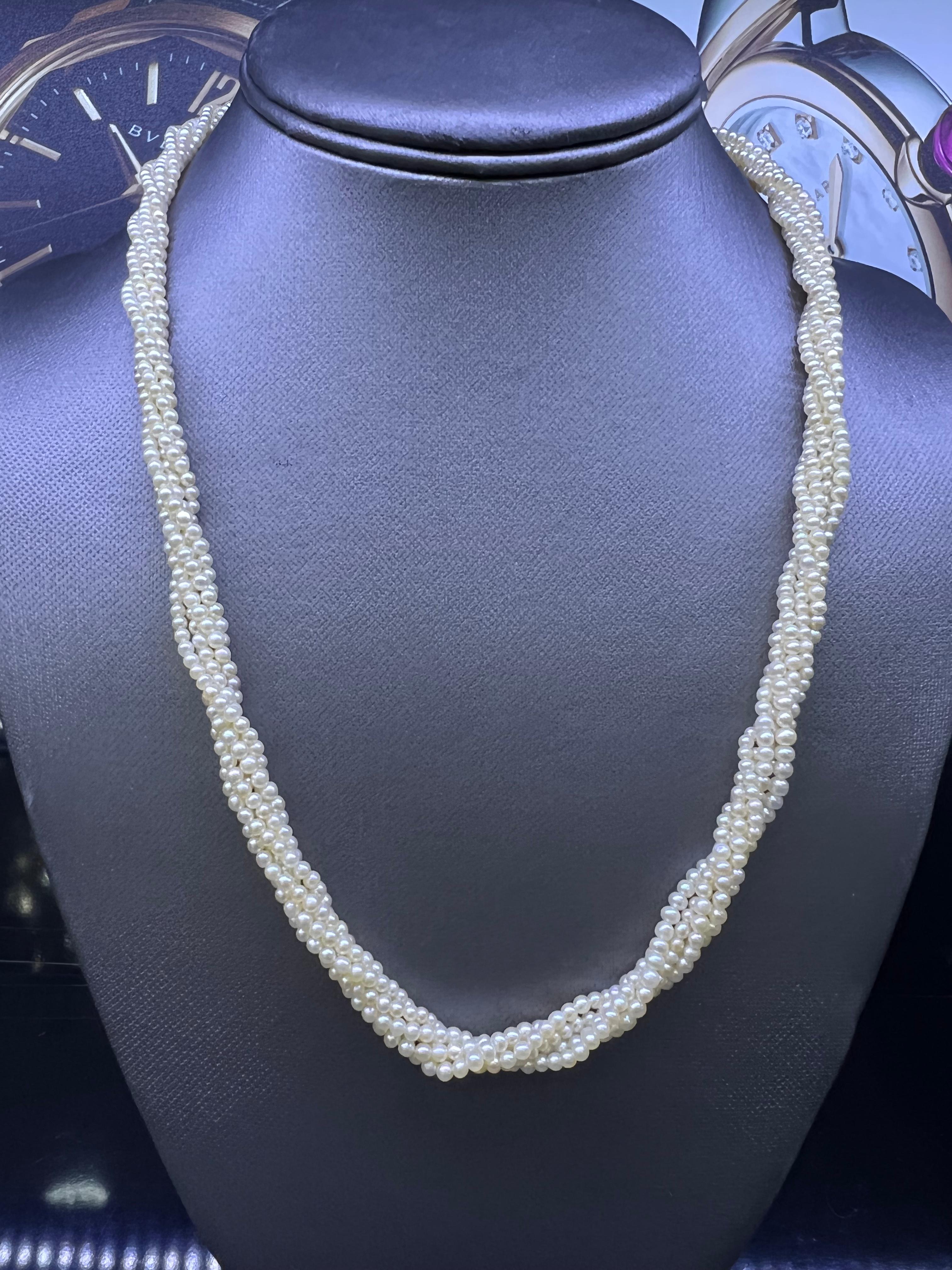 GIA Certified Art Deco Natural Salt Water Pearl & Diamond Multi Strand Necklace In Good Condition In MIAMI, FL