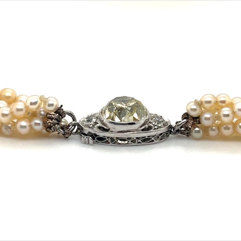 Women's or Men's GIA Certified Art Deco Natural Salt Water Pearl & Diamond Multi Strand Necklace