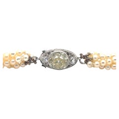 Collier Art déco à plusieurs rangs en perles d'eau salée naturelles et diamants certifiés GIA