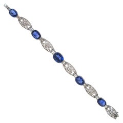 GIA Certified, Approx 30ct+ Blue Sapphire and Diamond Bracelet. 1940s-1950s