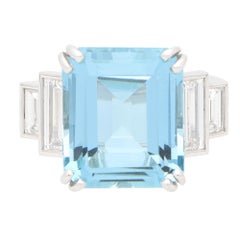 GIA Certified Art Deco Style Aquamarine and Diamond Cocktail Ring in Platinum