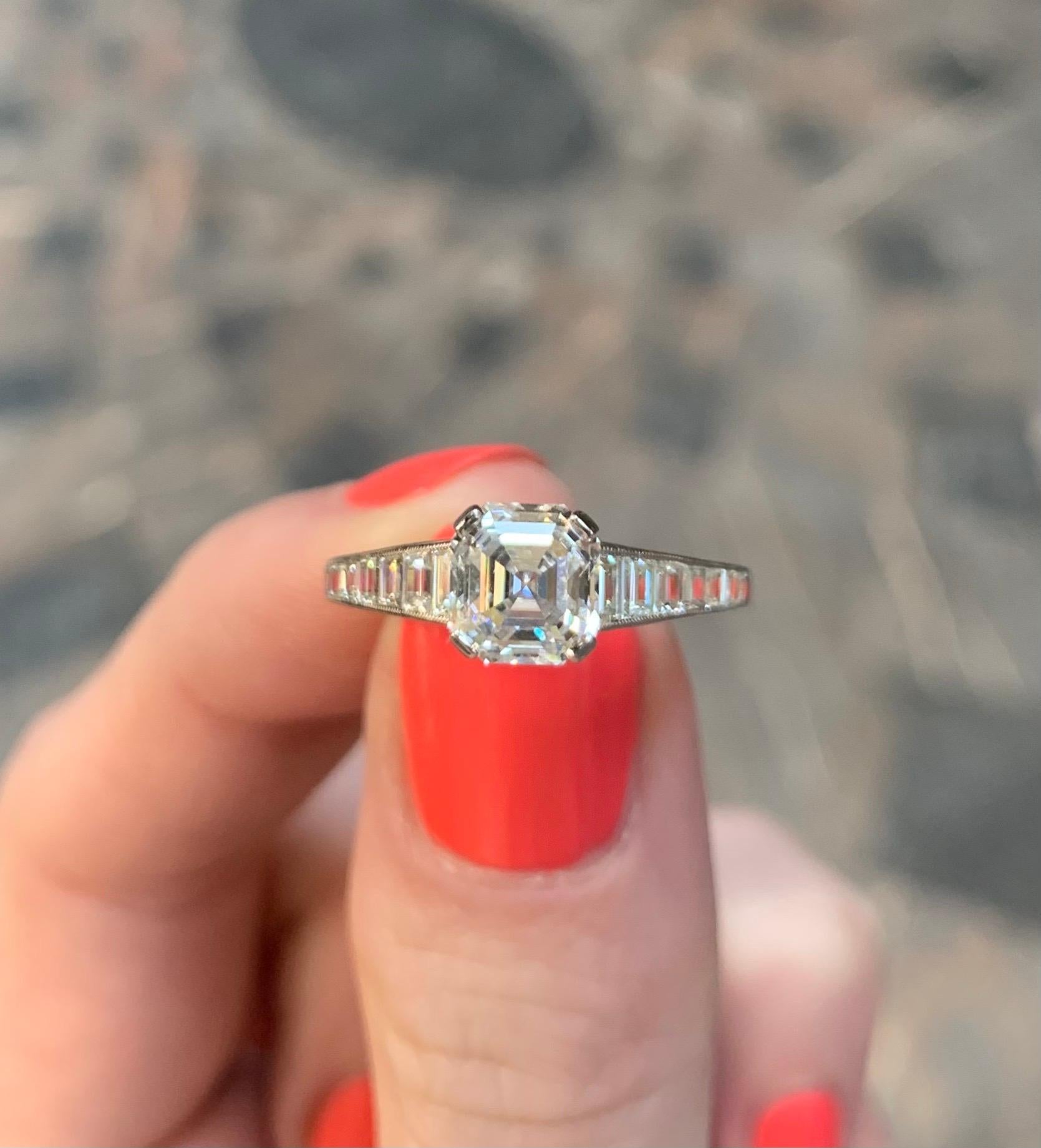 GIA Certified Art Deco Style Asscher Cut Diamond Engagement Ring in Platinum 8
