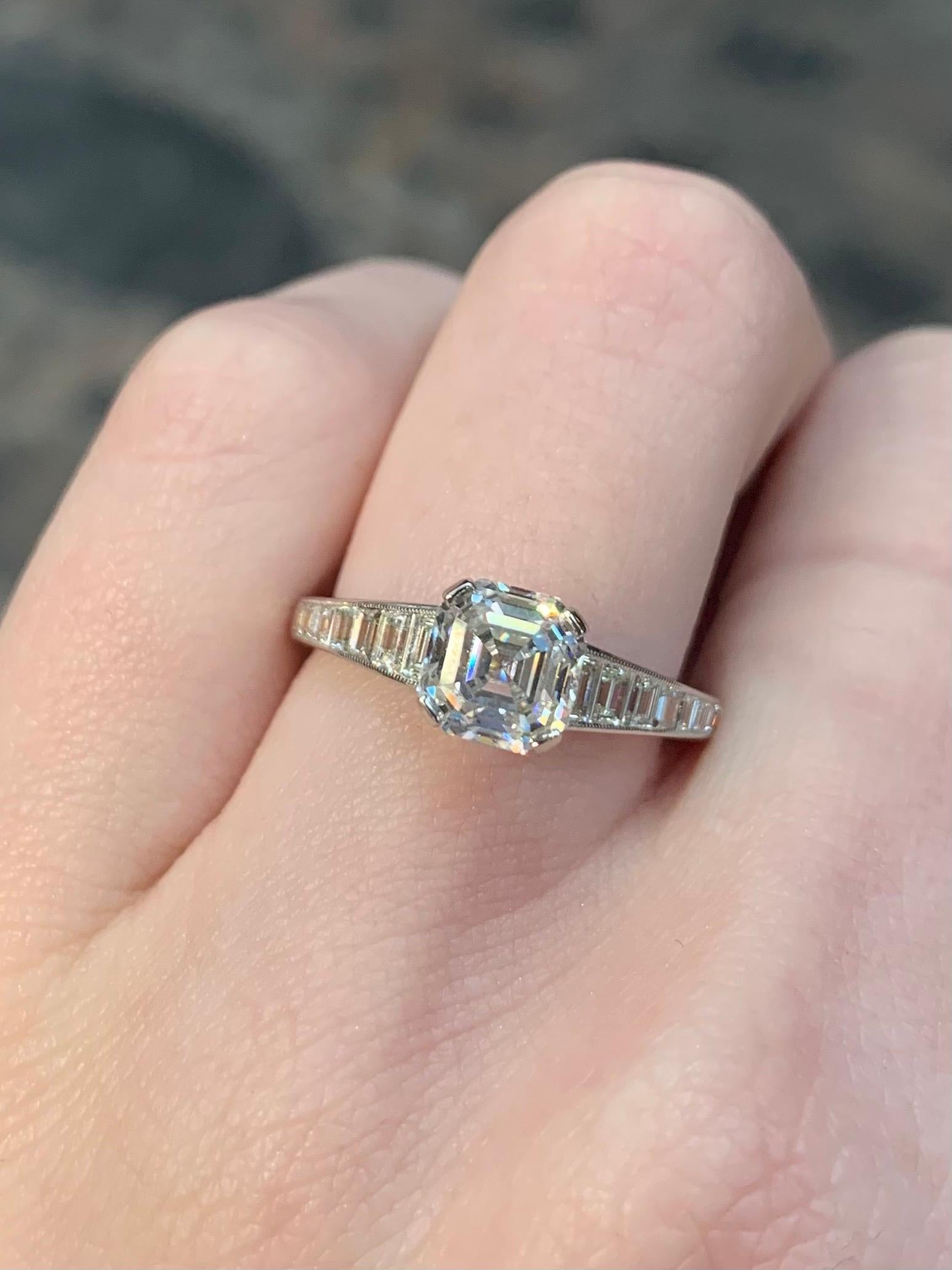 GIA Certified Art Deco Style Asscher Cut Diamond Engagement Ring in Platinum 4
