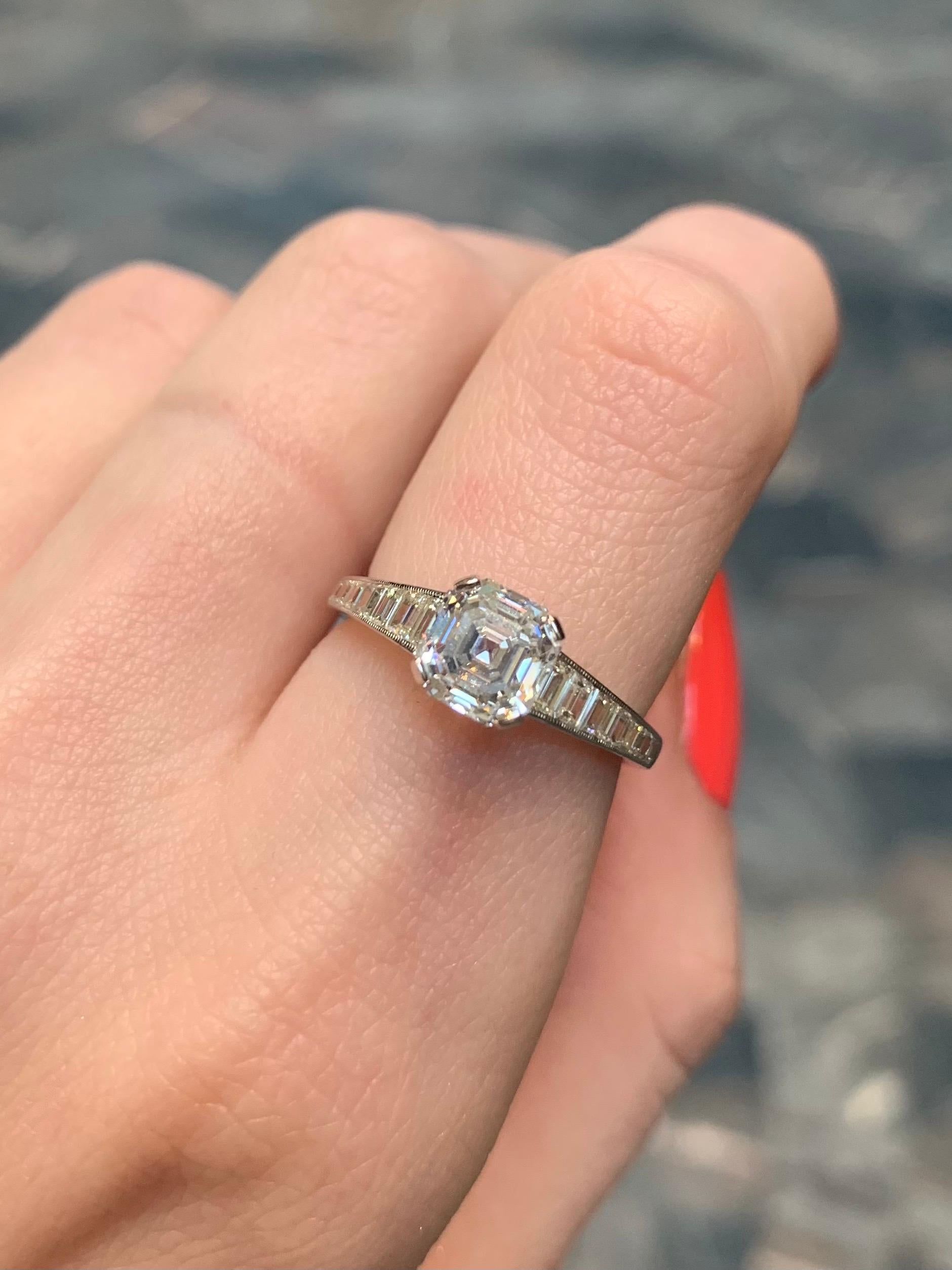 GIA Certified Art Deco Style Asscher Cut Diamond Engagement Ring in Platinum 7