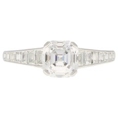 GIA Certified Art Deco Style Asscher Cut Diamond Engagement Ring in Platinum
