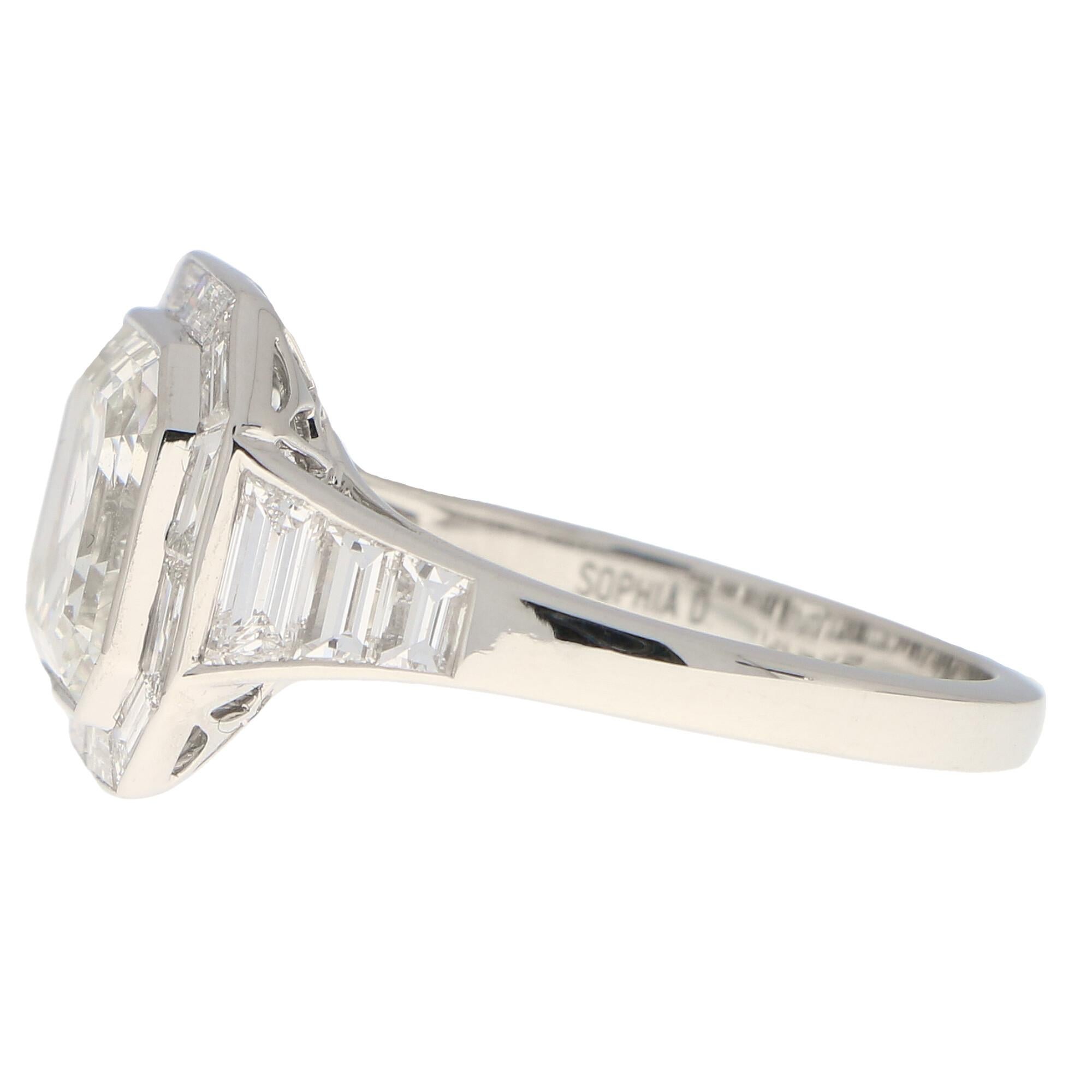 Bague de fiançailles en platine sertie d'un diamant taille Asscher de style Art déco certifié GIA Pour femmes en vente