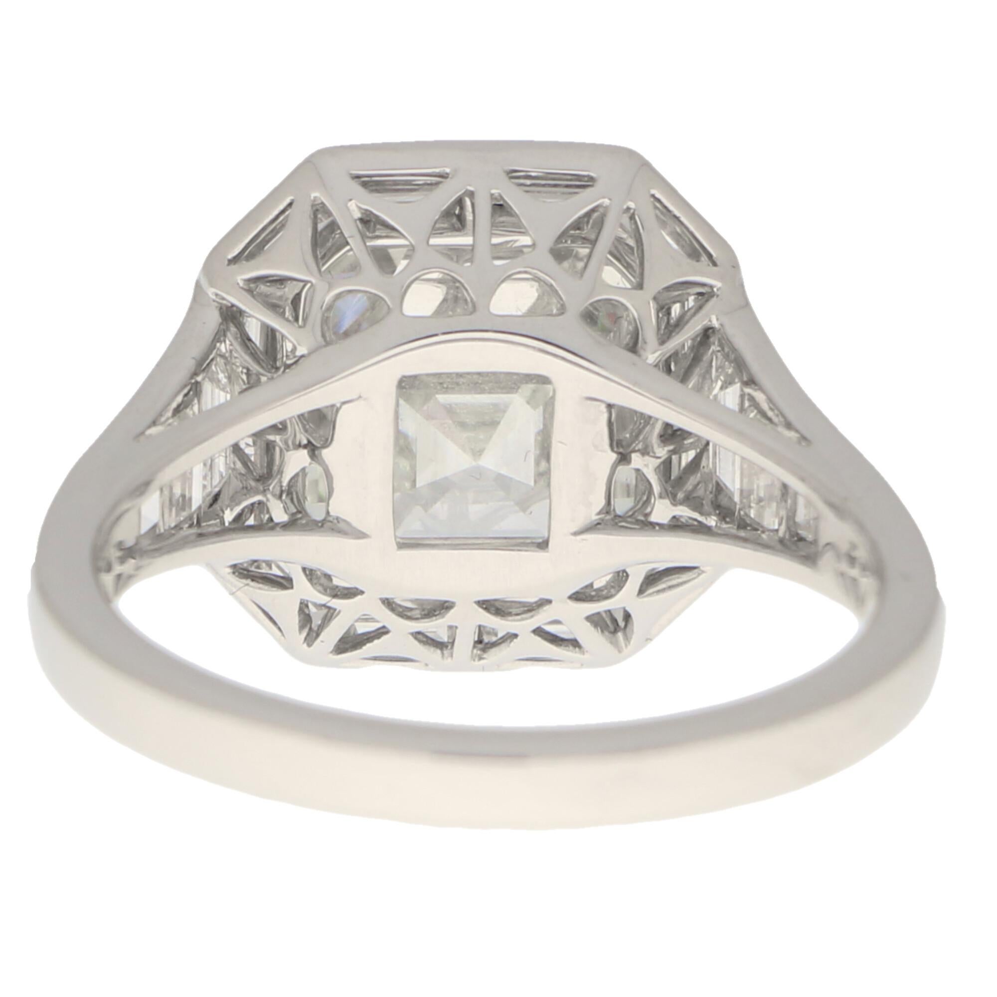 Bague de fiançailles en platine sertie d'un diamant taille Asscher de style Art déco certifié GIA en vente 2