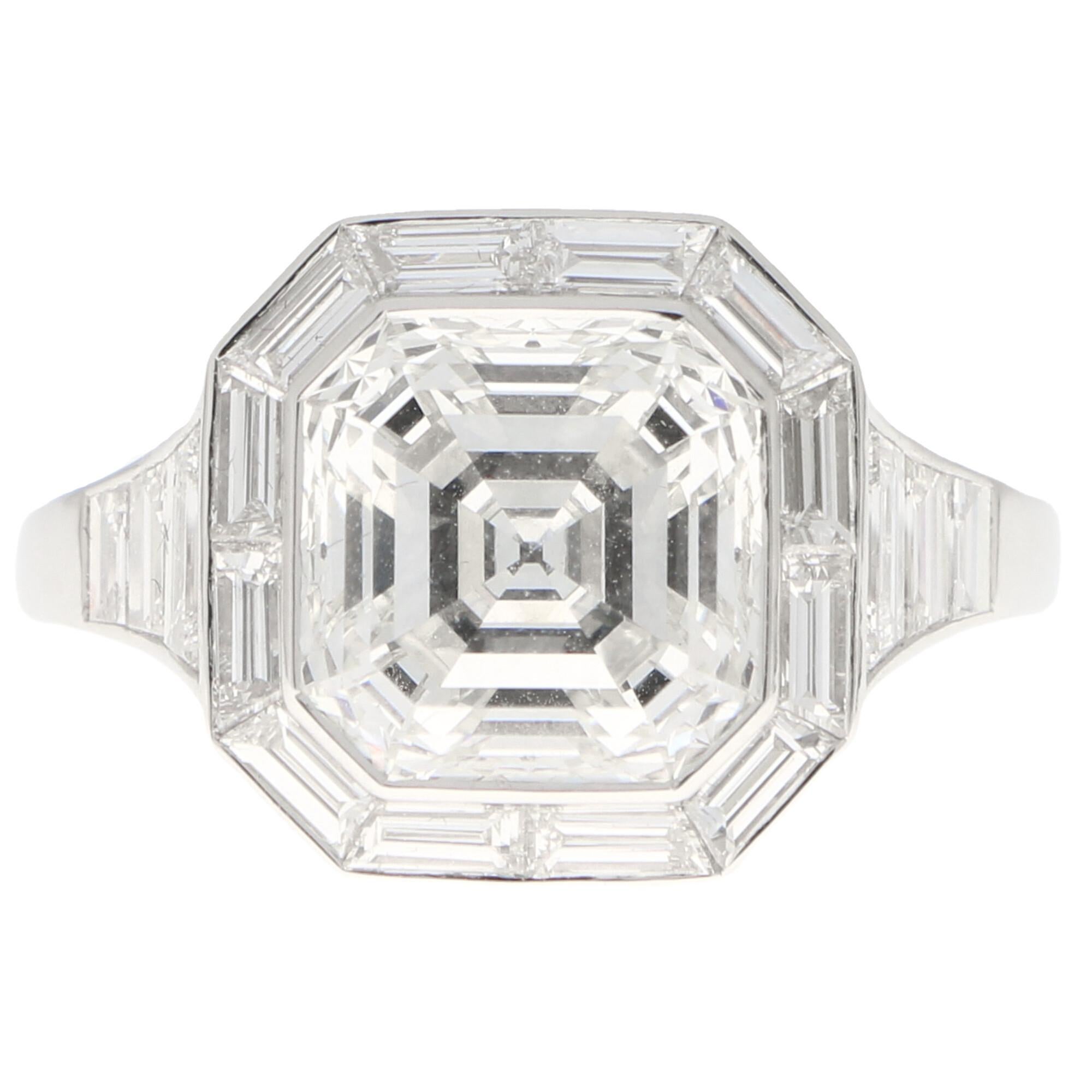 GIA Certified Art Deco Style Asscher Cut Diamond Engagement Ring Set in Platinum For Sale 1